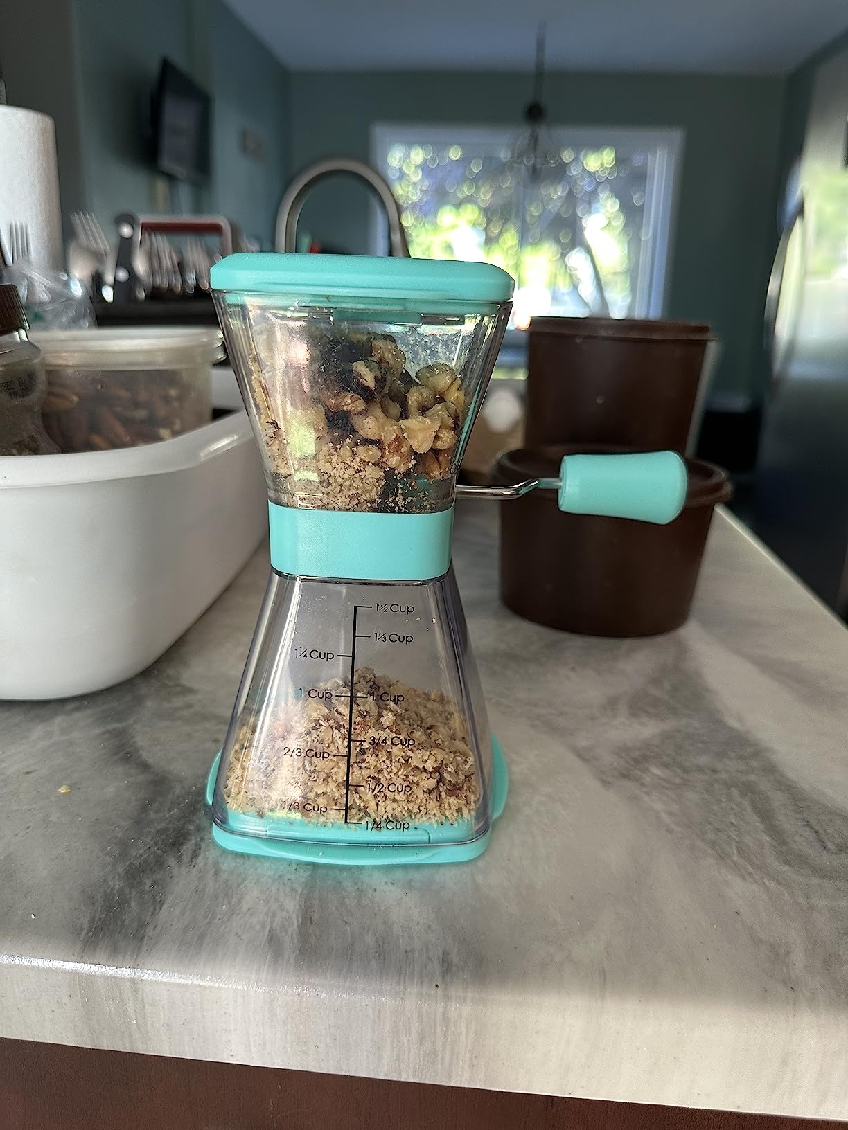 PrepWorks Manual Nut Chopper, Chop Nuts With Coarse and Fine Functions, Red | Grinds up to 1.5 Cups of Nuts, Seeds, or Herbs, Non-Skid Base for Stability While Chopping, Dishwasher Safe customer photo 1