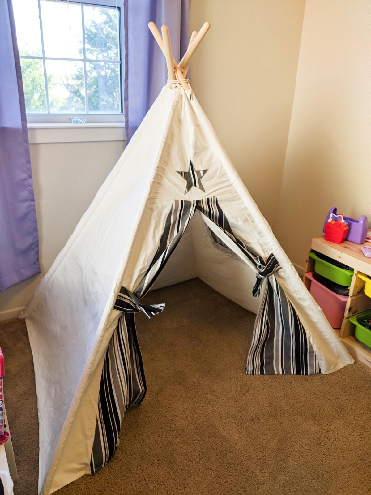 Teepee Tent for Kids Teepee Tent for Boys Indoor Outdoor Play House, Children Teepee Play Tent for Boys, Canvas Tipi Tent Kids, Grey Stripe Teepee customer photo 1