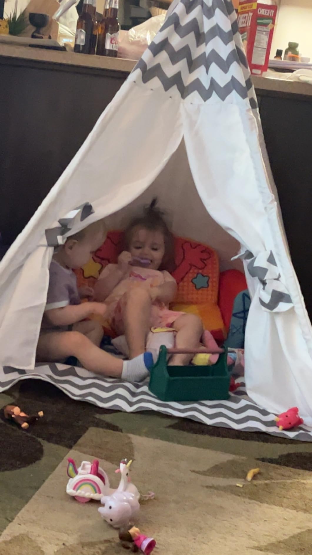 Teepee Tent for Kids Teepee Tent for Boys Indoor Outdoor Play House, Children Teepee Play Tent for Boys, Canvas Tipi Tent Kids, Grey Stripe Teepee customer photo 2