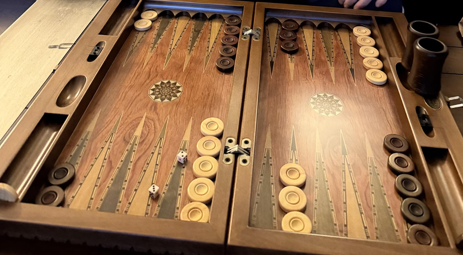 Backgammon Set Mosaic and Carved Design - Foldable Rosewood Board - Classic Board Game - Size 20.5 inch customer photo 1