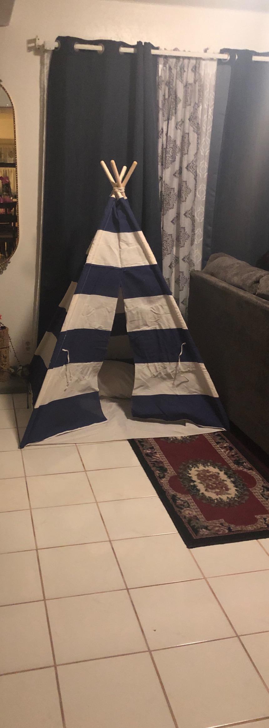 Kids Teepee Tent for Boys Navy White Stripe Teepee Tent Indian Canvas Tents for Toddlers Indoor Playhouse Play Tent for Kids customer photo 1
