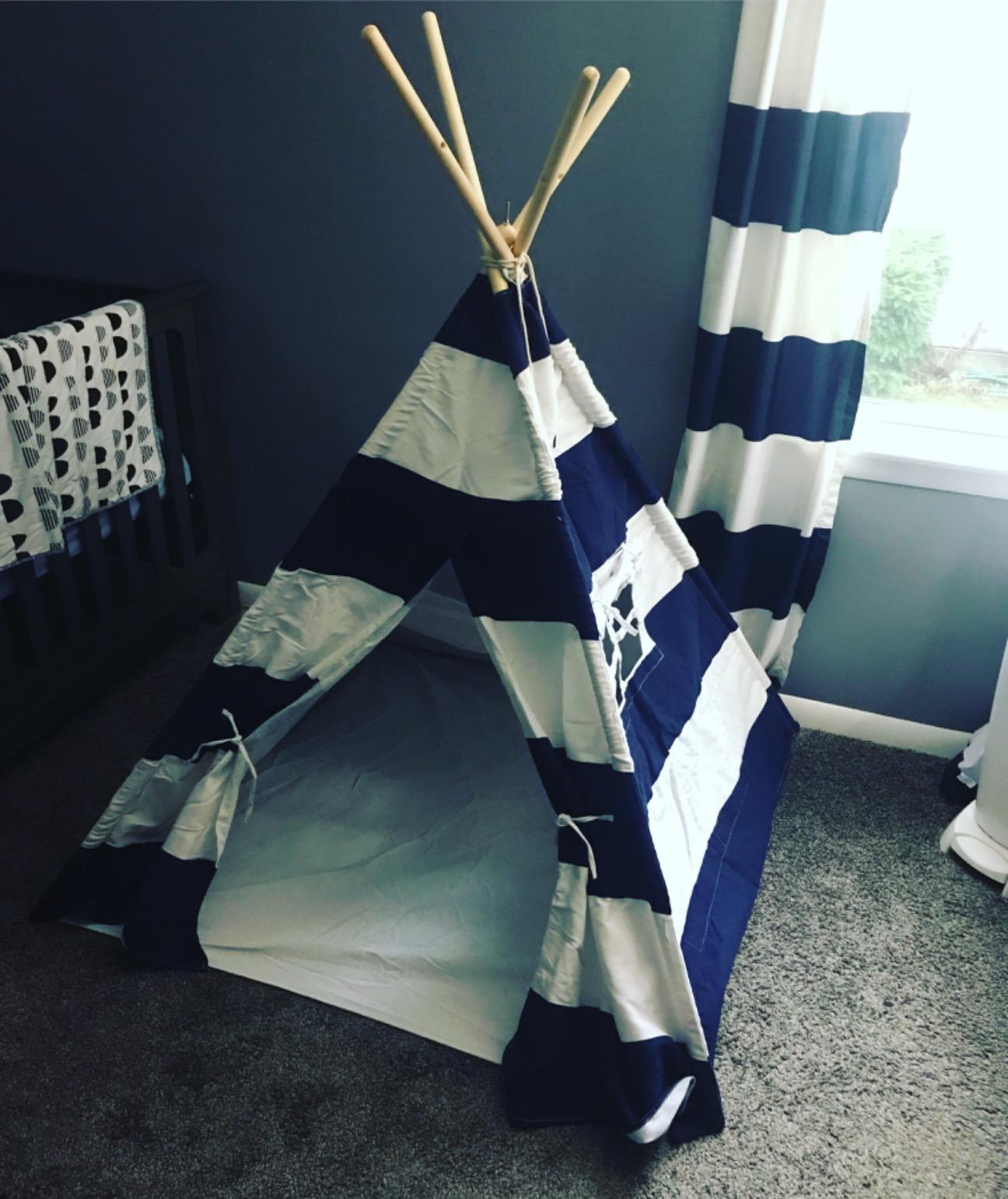 Kids Teepee Tent for Boys Navy White Stripe Teepee Tent Indian Canvas Tents for Toddlers Indoor Playhouse Play Tent for Kids customer photo 2