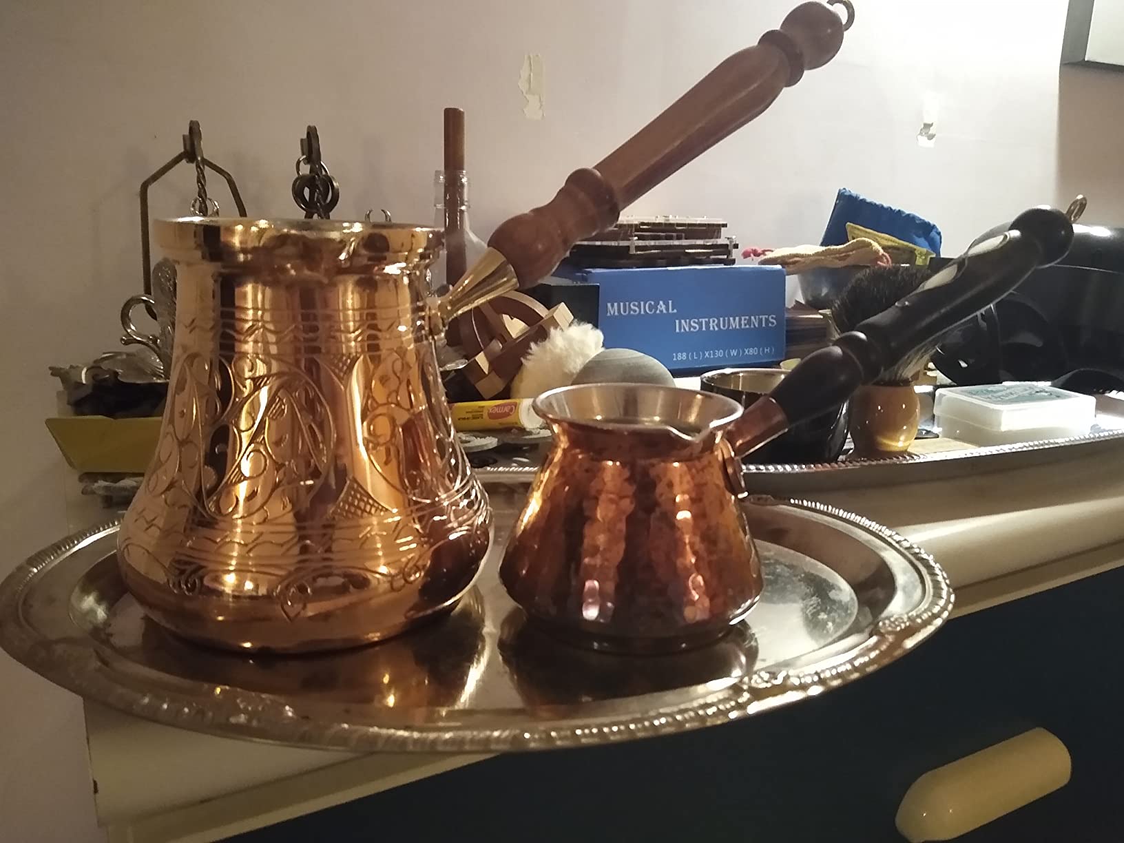 PC Series (Small- 6 fl oz) - Thickest Solid Copper Engraved Turkish Greek Arabic Coffee Pot Wooden Handle Heavy Duty, Stovetop Coffee Maker, Jazzve, Cezve, Ibrik with Hammered Base customer photo 1