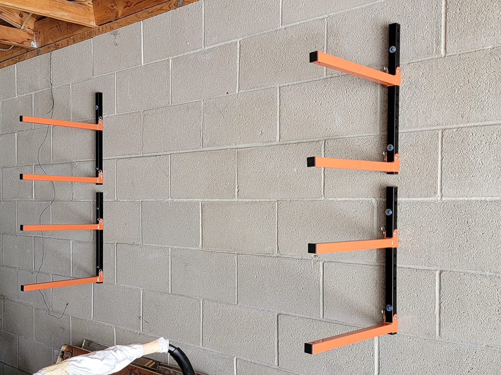 Homydom Heavy Duty Wall Mounted Lumber Storage Rack, 3-Level, 4 Pack Metal Garage Shelving System for Wood, Pipes & Skis, 300 Lbs Capacity Organizer Bracket (Black/Orange) customer photo 1