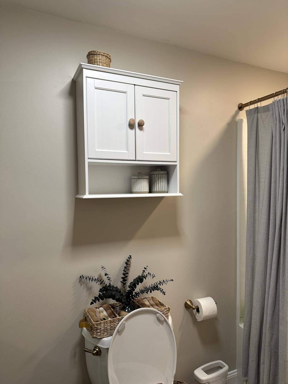 Spirich Bathroom Wall Cabinet with Beadboard Doors, White Medicine Cabinet | Adjustable Shelf, Open & Concealed Storage, Space-Saving Over-Toilet Design for Toiletries, Towels, Medicines & Decor customer photo 1