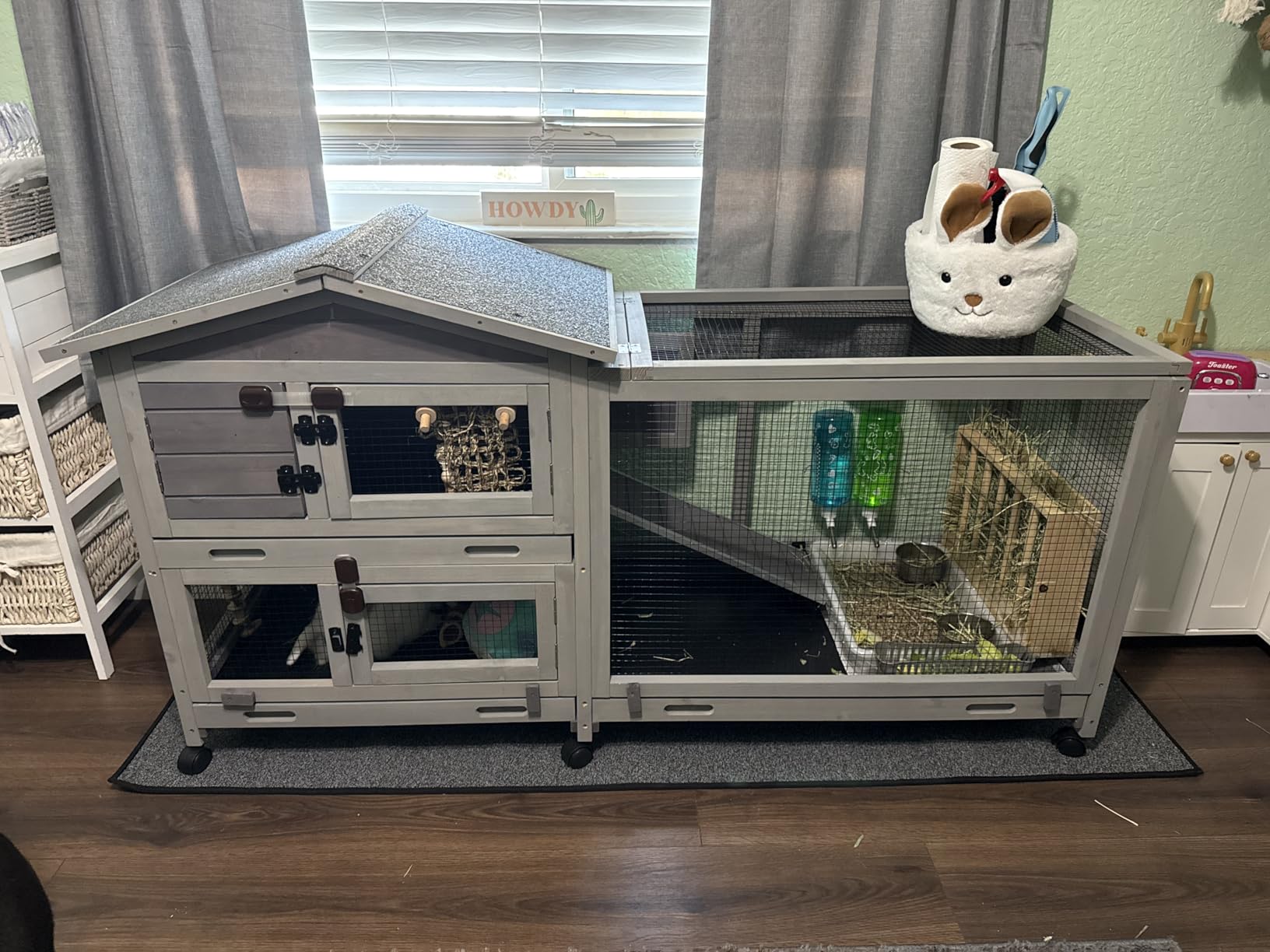 Aivituvin Rabbit Hutch Outdoor Chickecn Coop Indoor Bunny Cage with Pull Out Tray, Upgrade Version, Removable Bottom Wire Mesh 53.4