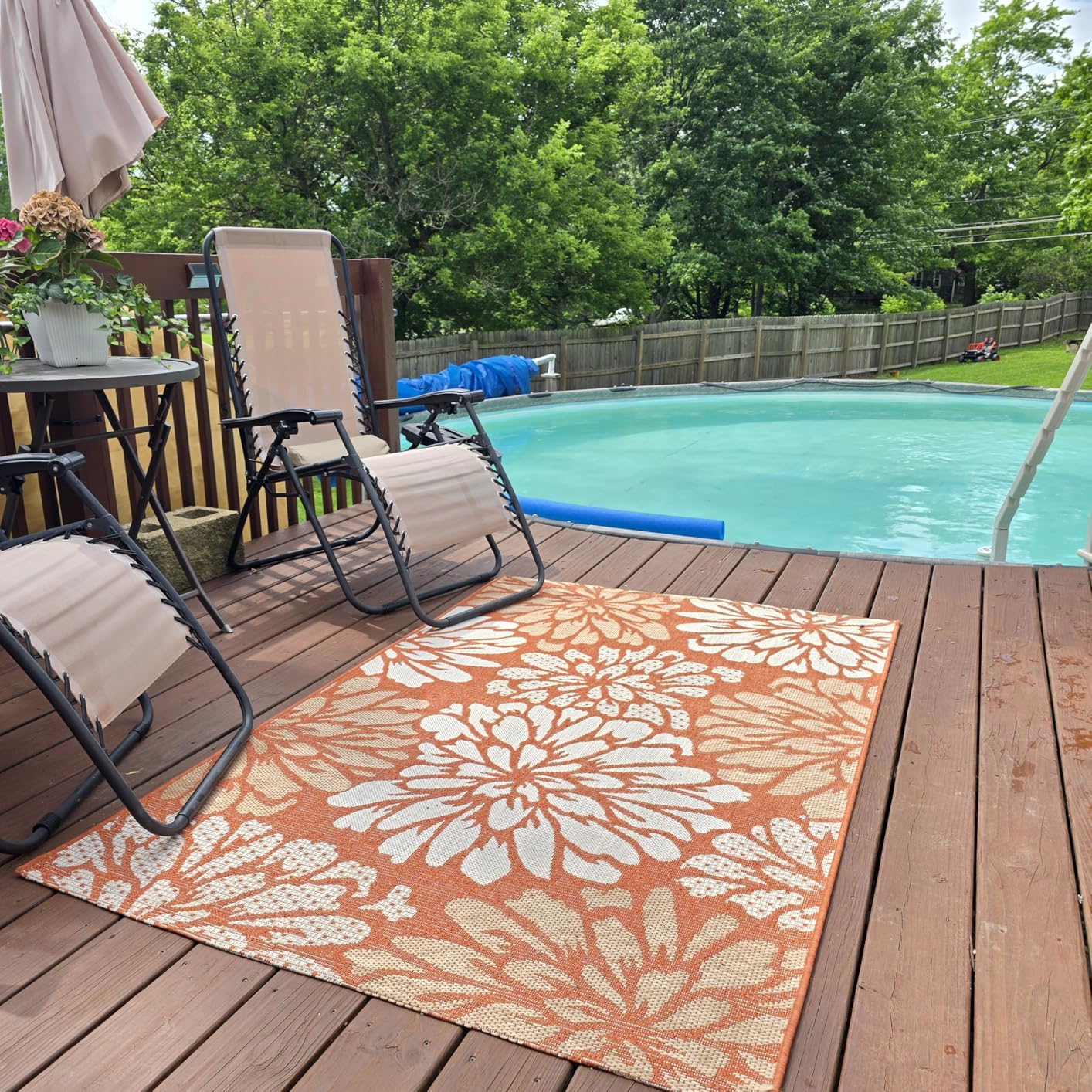 JONATHAN Y Floral Textured Weave Indoor Outdoor Area Rug 8X10 Navy/Green, Zinnia Modern customer photo 2