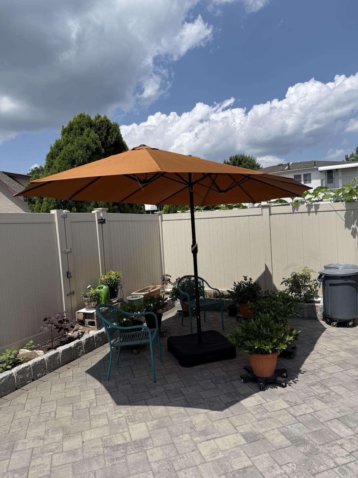 PHI VILLA 15ft Large Outdoor Patio Umbrella with Base Included, Beige - Big Rectangle/Rectangular Market Table Umbrellas w/Stand, Double-Sided Giant Triple Head for Poolside Backyard, UV Resistant customer photo 1