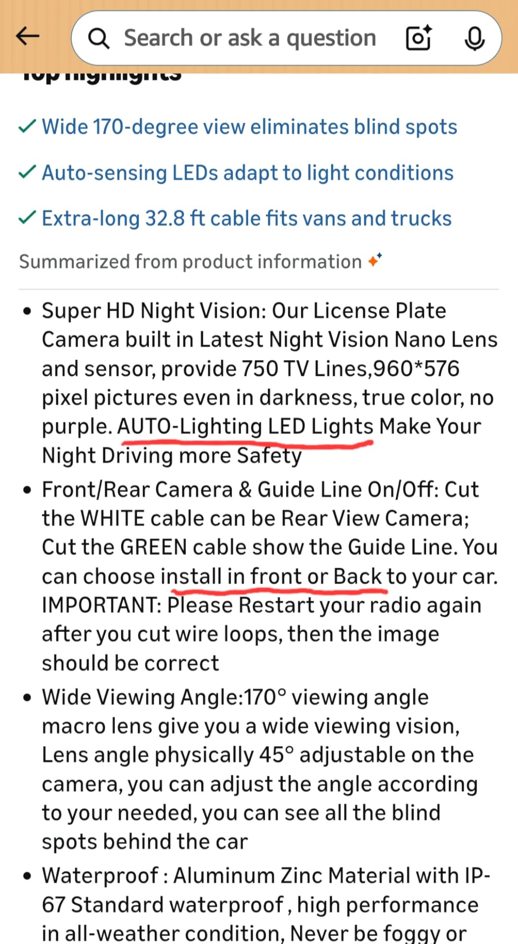 GLK License Plate Backup Camera HD Front Rear View Reverse Camera with 7 LED Night Vision 170 Degree Viewing Angle, Waterproof, for Cars customer photo 2
