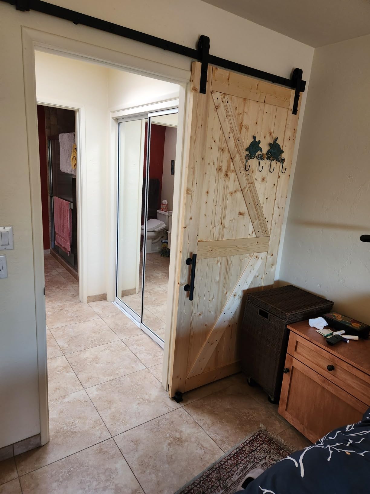 S&Z TOPHAND 36in x 84in Unfinished British Brace Knotty Barn Door with Sliding Hardware Kit/Solid Wood/Sliding Door/Double Surfaces/A Simple Assembly is Required customer photo 1