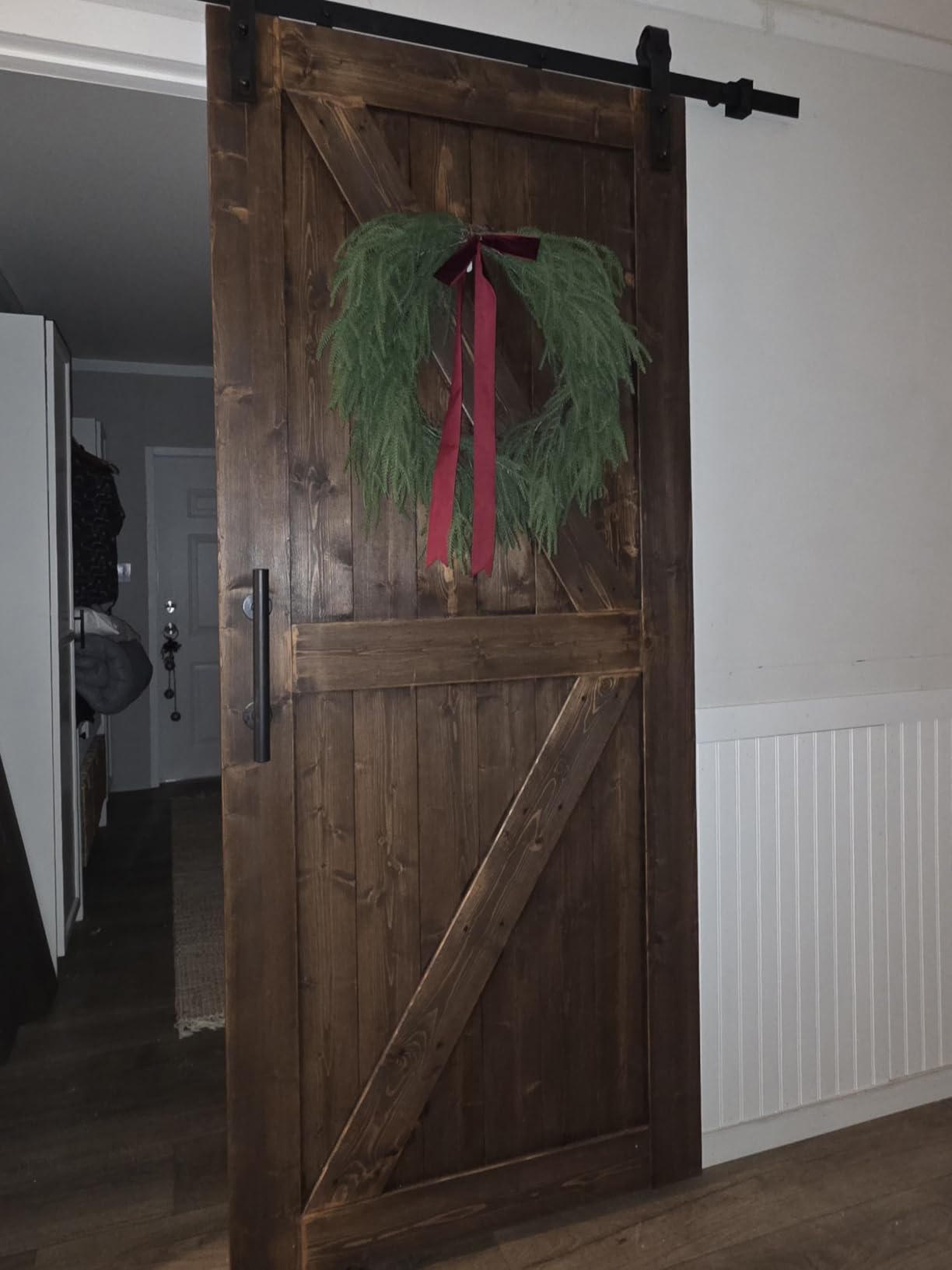 S&Z TOPHAND 36in x 84in Unfinished British Brace Knotty Barn Door with Sliding Hardware Kit/Solid Wood/Sliding Door/Double Surfaces/A Simple Assembly is Required customer photo 2