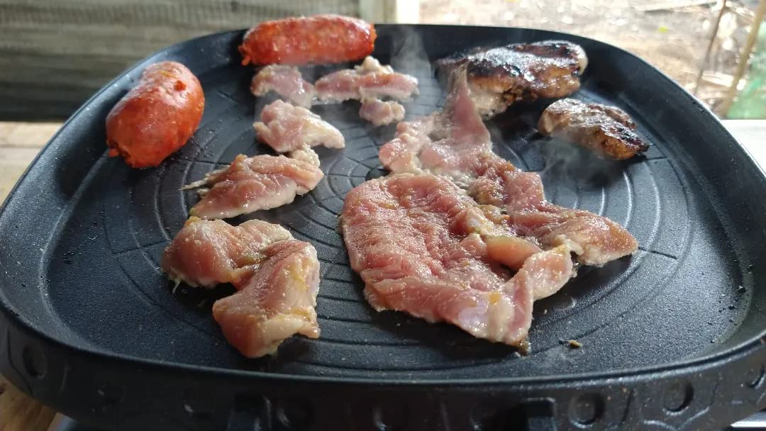 Korean Style Square Grill Pan with Maifan Coated Surface, Non-stick Smokeless Barbecue Stovetop Plate for Indoor Outdoor BBQ customer photo 2