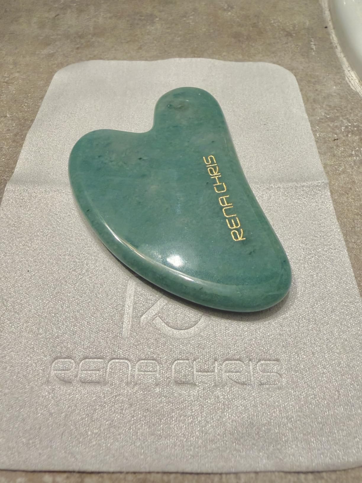 Rena Chris Gua Sha Facial Tools: Jade Stone Guasha Tool for Face Acupuncture Therapy, Facial Massager for Jawline Sculpting and Puffiness Reducing (Green) customer photo 2
