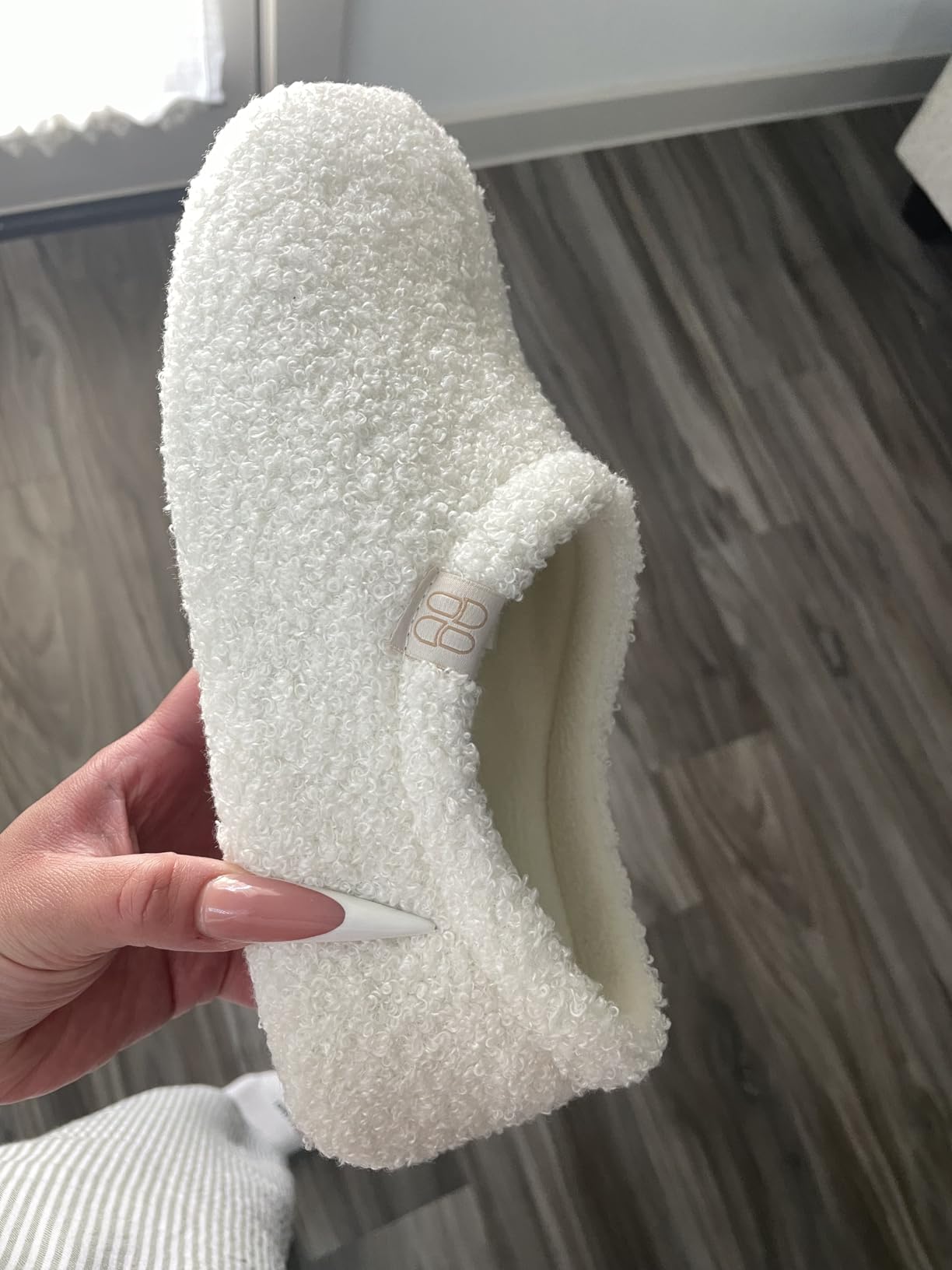 HomeTop Women's Fuzzy Curly Fur Fleece Lining Memory Foam Loafer Slippers | Non-slip,indoor and outdoor,machine-washable,warm,bedroom customer photo 2