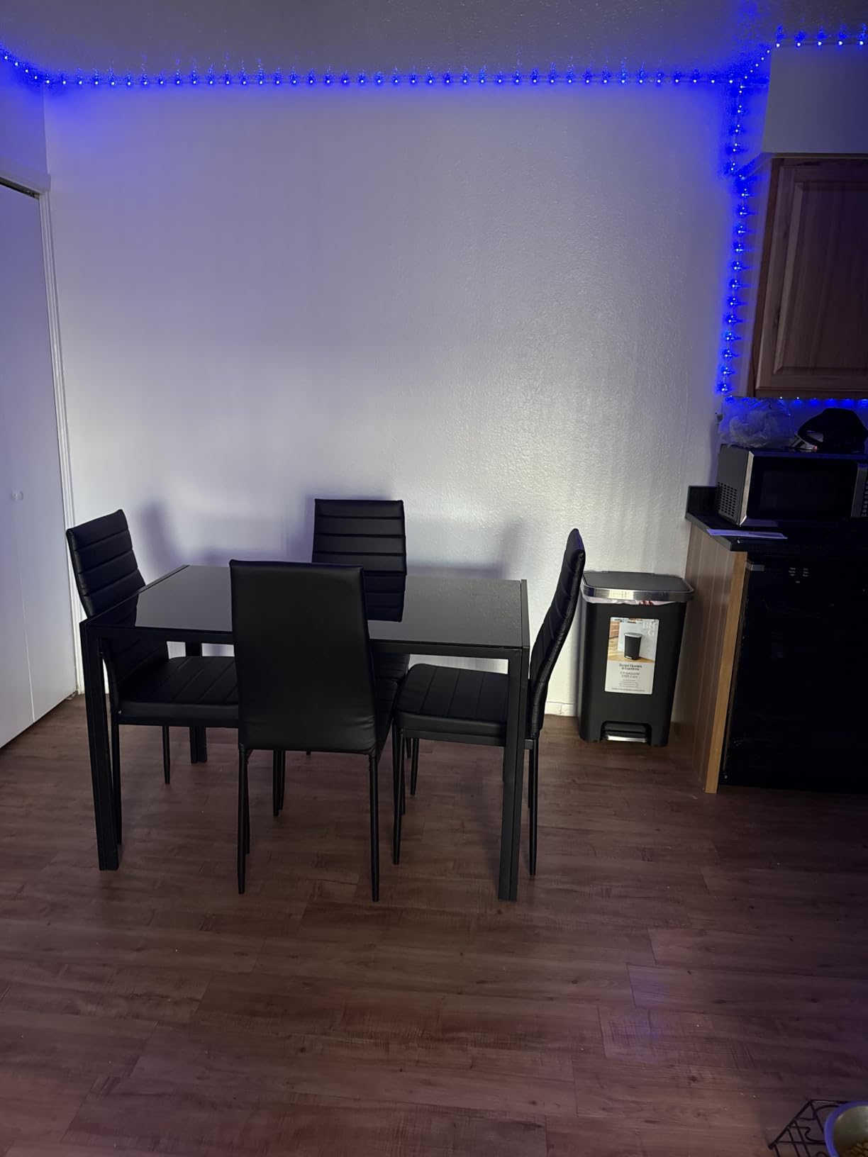 FDW 5-Piece Dining Table Set Black Glass Kitchen Table With 4 Upholstered Chairs and Faux Leather Cushions Space-Saving Modern Design Easy to Assemble for Dining Room customer photo 1