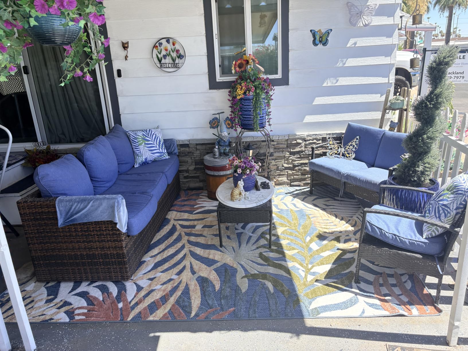 JONATHAN Y Tropics Palm Leaves Indoor Outdoor Area Rug 8X10 Gray/Blue, Durable Flat Weave customer photo 2
