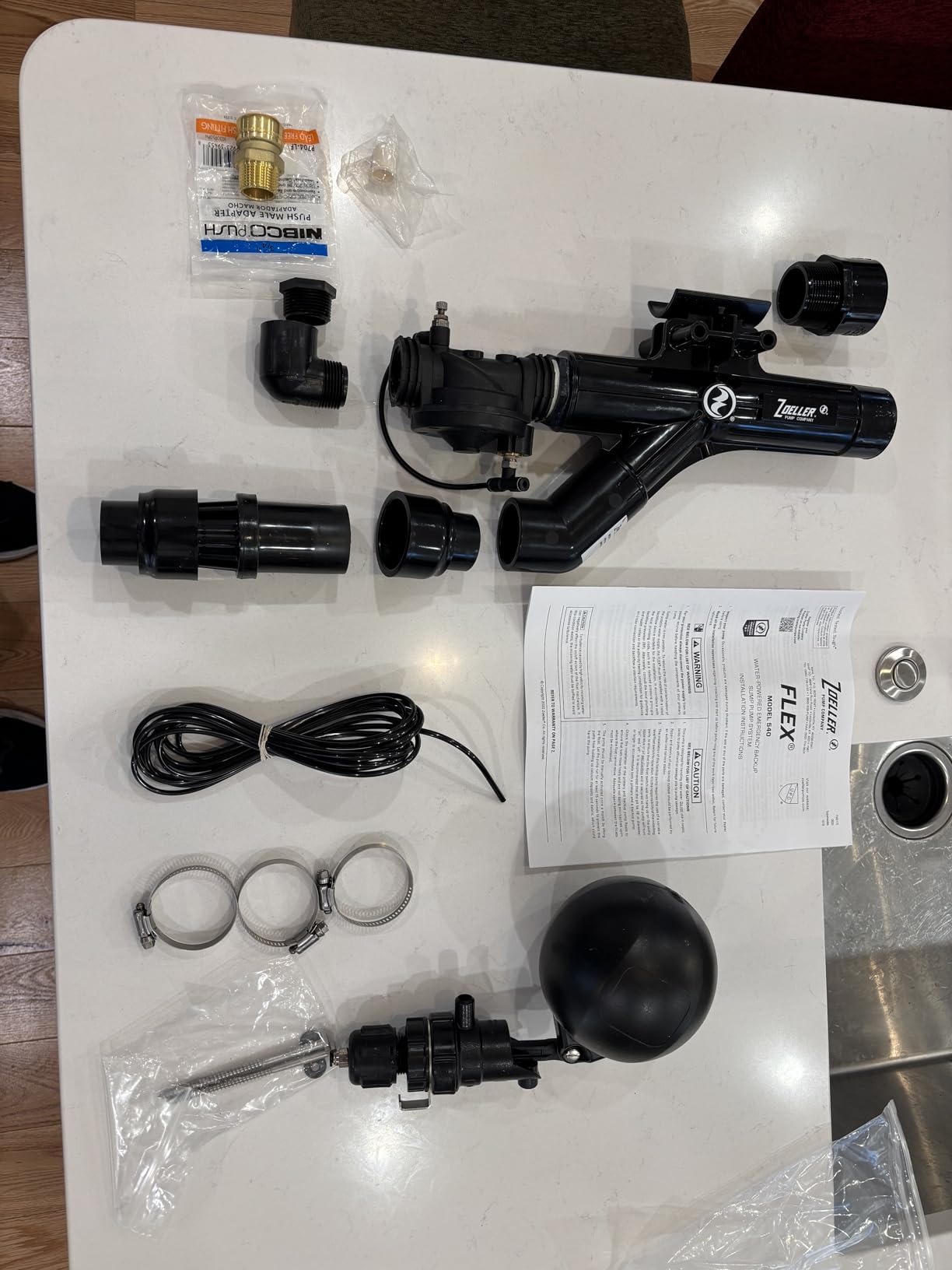 Zoeller 540 FLEX Water-Powered Backup Sump Pump System - No Battery or Electricity Required - Installs Horizontally or Vertically - Works During Sump Pump Failure - ¾