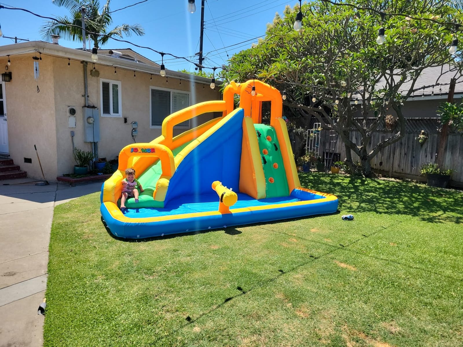 JOYMOR Inflatable Water Slide Park with Splash Pool, Climbing Wall, Water Cannon, Blow up Water Slides for Backyard Outdoor Fun Summer Water Plays for Party Birthday Gift (Orange & Yellow) customer photo 2