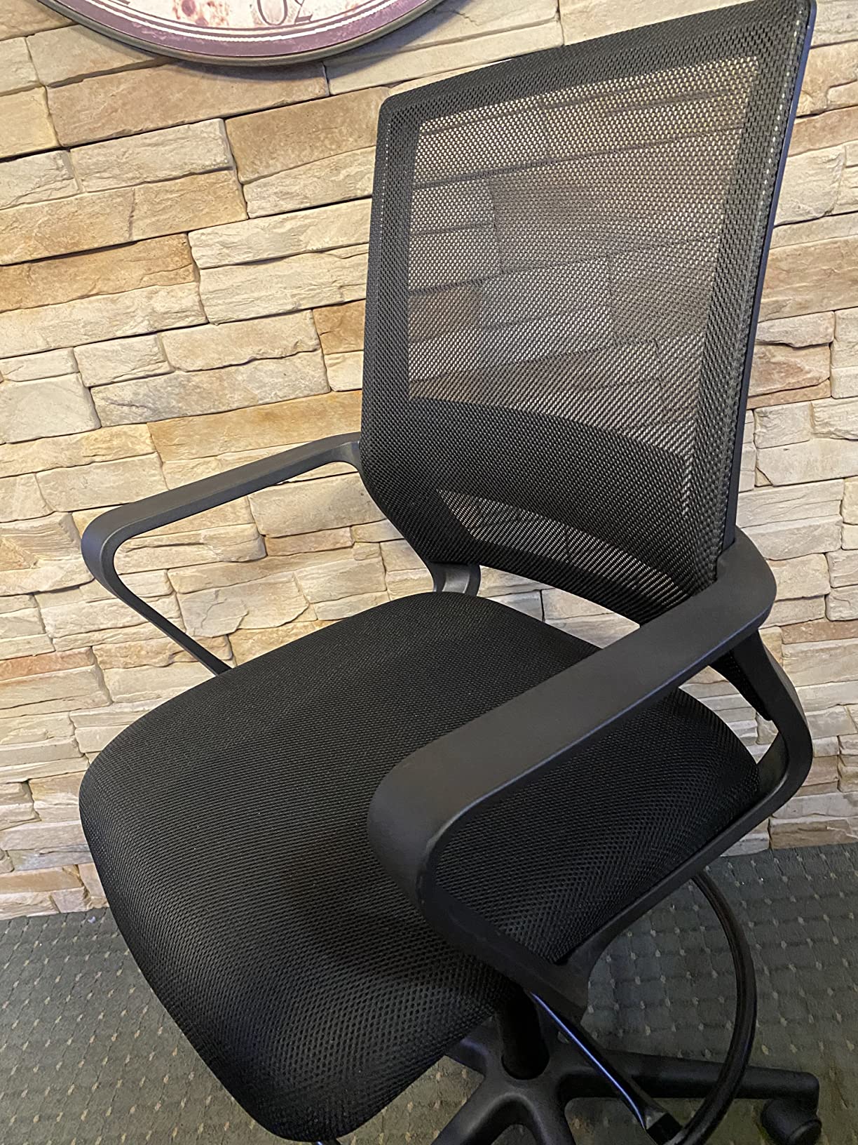 BestOffice Drafting Chair Tall Office Chair Adjustable Swivel Rolling Mesh Height with Lumbar Support Arms Footrest Mid Back for Adults Standing Desk Drafting Stool(Black) customer photo 2
