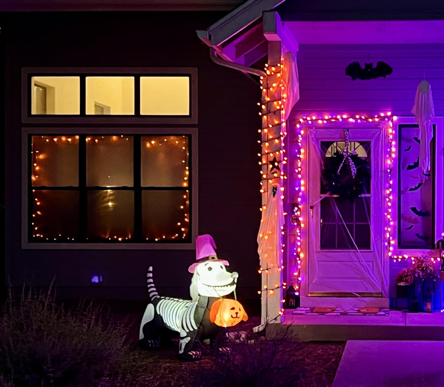 GOOSH 5.5 FT Halloween Inflatables Outdoor Decorations Skeleton Puppy Inflatable Yard Decoration with Build-in LEDs Blow Up Pumpkin for Halloween Party Indoor Outdoor Yard Garden customer photo 2