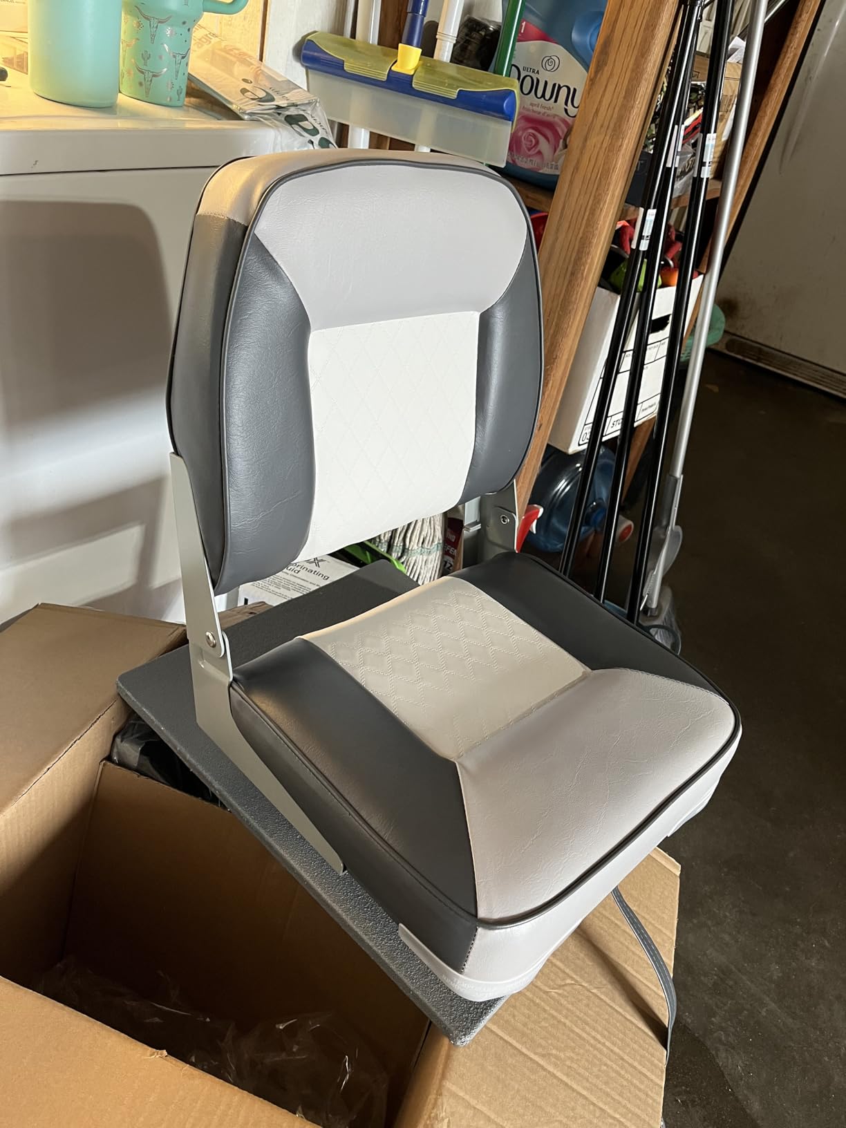 XGEAR Fold-Down Boat Seat, Low Back Fishing Boat Chair with Marine-Grade Vinyl and Aluminum Hinges customer photo 2