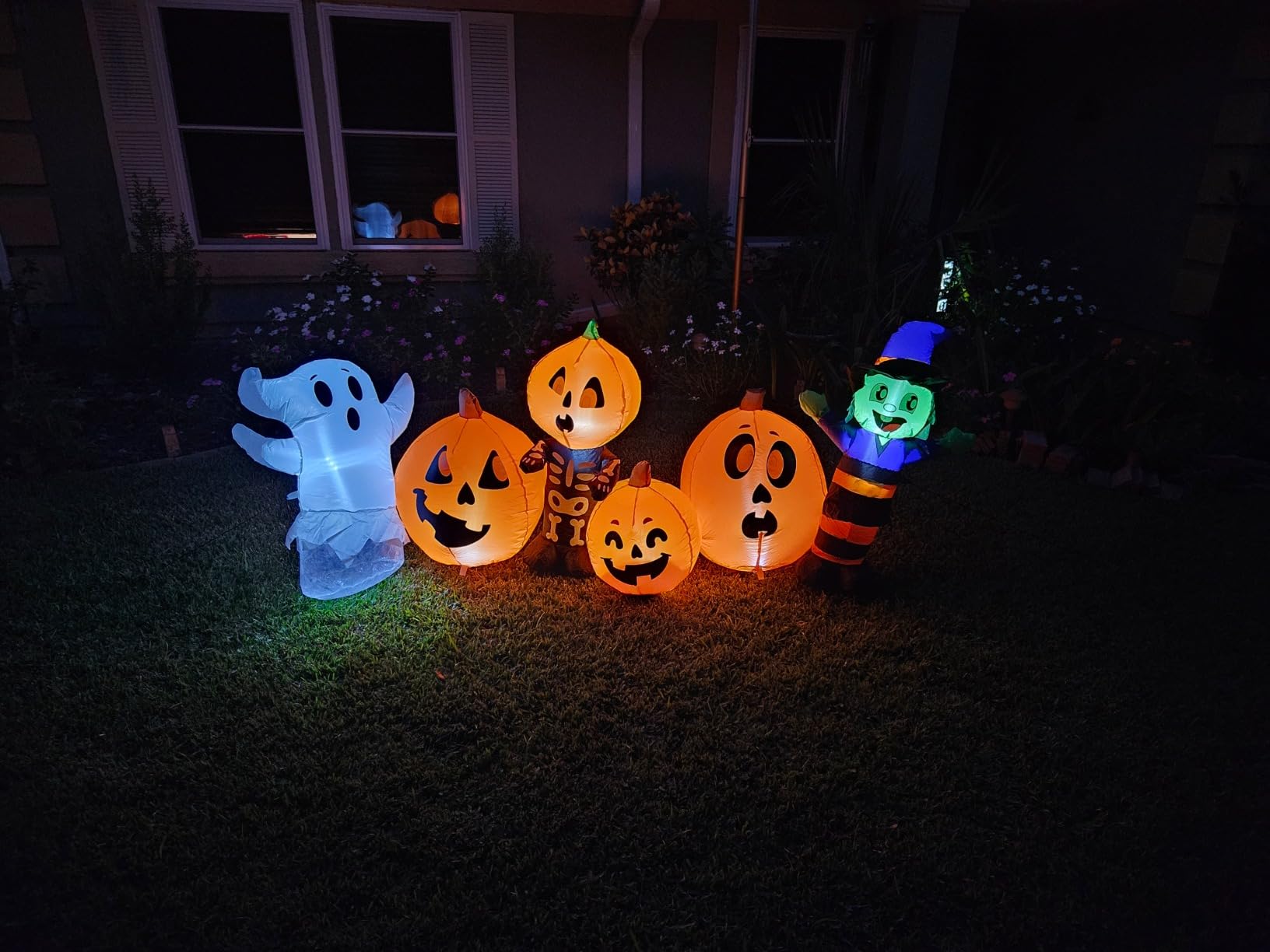 Joiedomi 8 ft Long Halloween Inflatable Three Characters and Pumpkin Patch Outdoor Decoration, Blow Up Inflatables Witch Ghost Skeleton Yard Decorations with LEDs for Party Yard Lawn Garden Decor customer photo 1