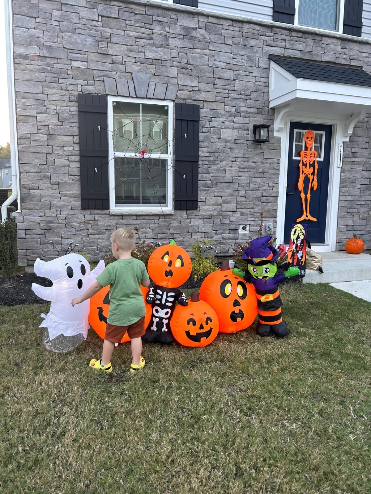 Joiedomi 8 ft Long Halloween Inflatable Three Characters and Pumpkin Patch Outdoor Decoration, Blow Up Inflatables Witch Ghost Skeleton Yard Decorations with LEDs for Party Yard Lawn Garden Decor customer photo 2