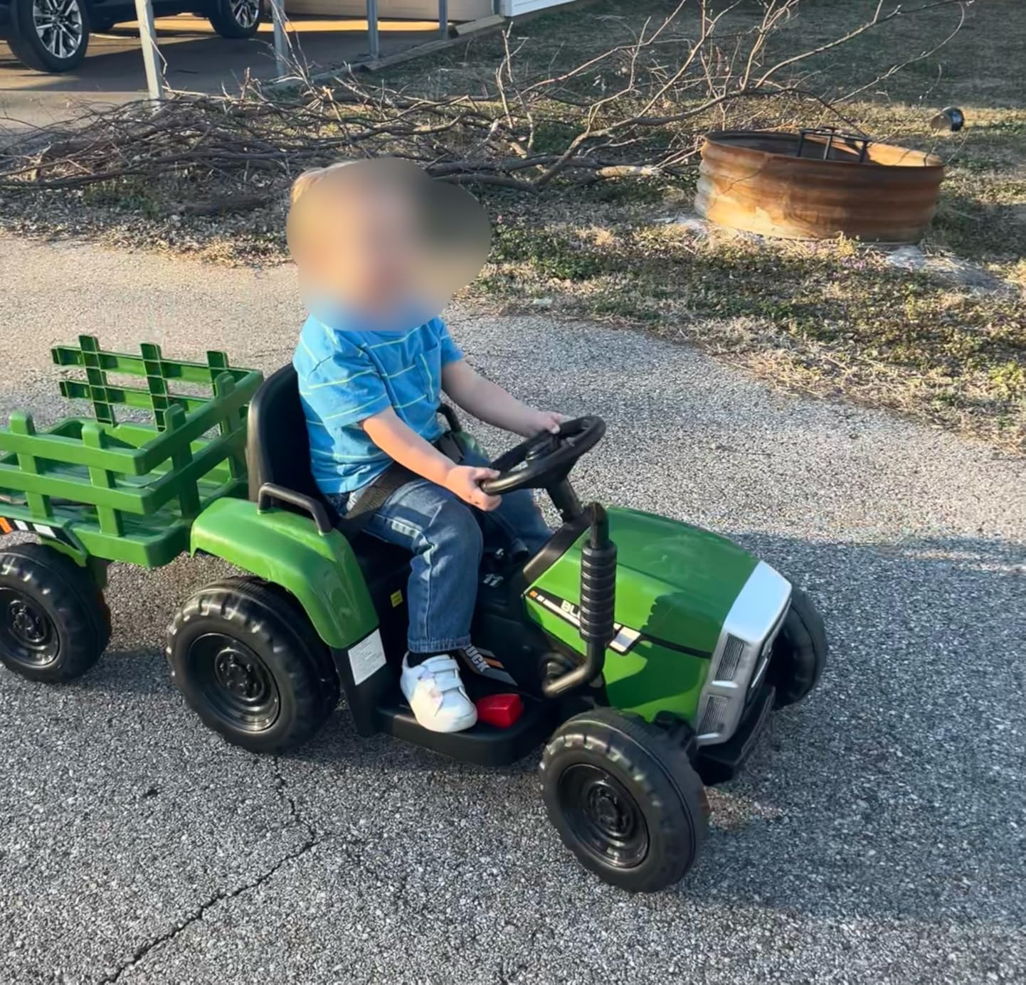 Costzon Ride on Tractor with Detachable Trailer, Kids' Electric Vehicles w/3-Gear-Shift Ground Loader, Wireless Design & USB, 7 LED Headlights, Remote Control Tractor Toy for Kids 3+ (12V, Green) customer photo 2