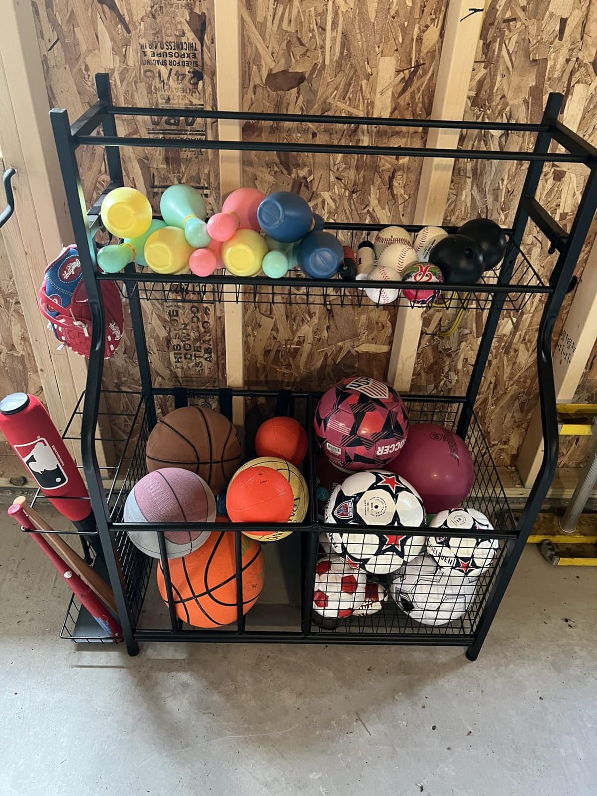 Snail Garage Sports Equipment Storage Organizer Sports Ball Storage Rolling Cart with Basket and Hooks Lockable Sports Ball Cage Storage Rack for Garages, Playgroup, Gym and Schools, Black customer photo 1