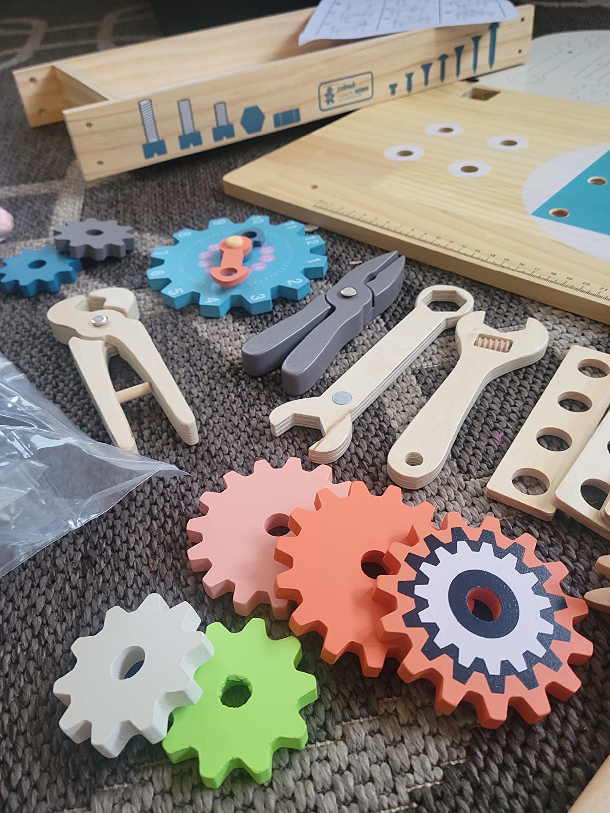 ROBUD Wooden Play Tool Workbench Set for Kids, Construction Toy Bench | Wooden tool workbench with realistic tools and accessories, inspiring creativity, role play, and hands-on building skills customer photo 1