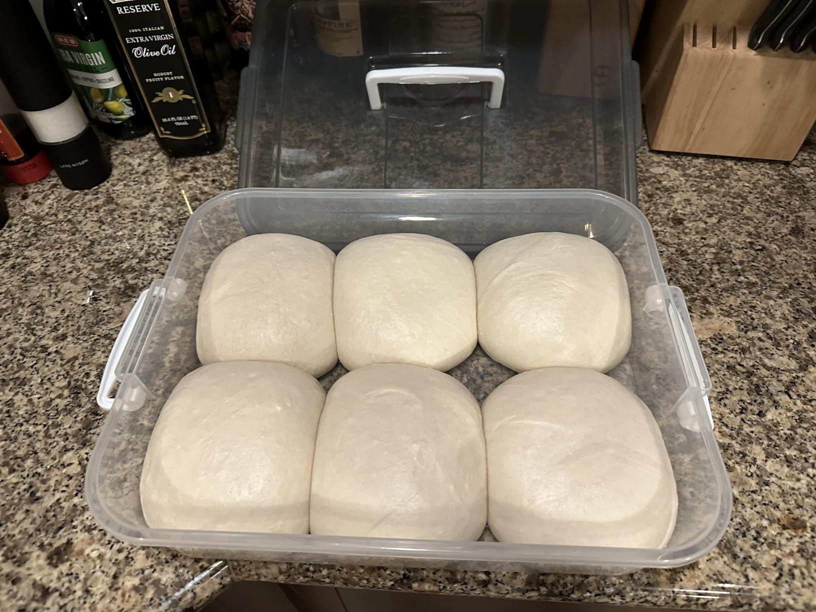 Chef Pomodoro Pizza Dough Proofing Box with Lid, 14x11 In, Blue | ABS plastic pizza dough proofing container, fits 4-6 dough balls, stackable, transparent lid, carry handle customer photo 1