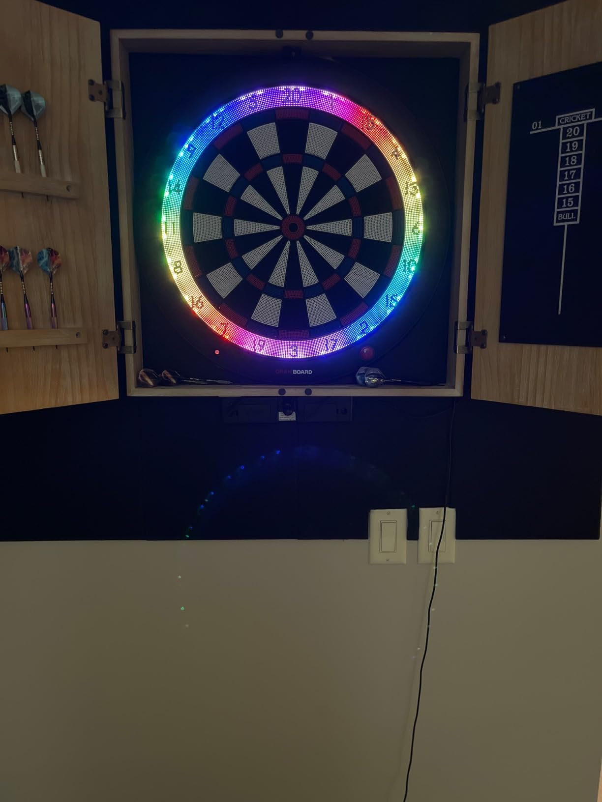 American Legend Barnwood Dartboard Cabinet with Wheat Finished Barn Style Doors - Dartboard Not Included customer photo 1