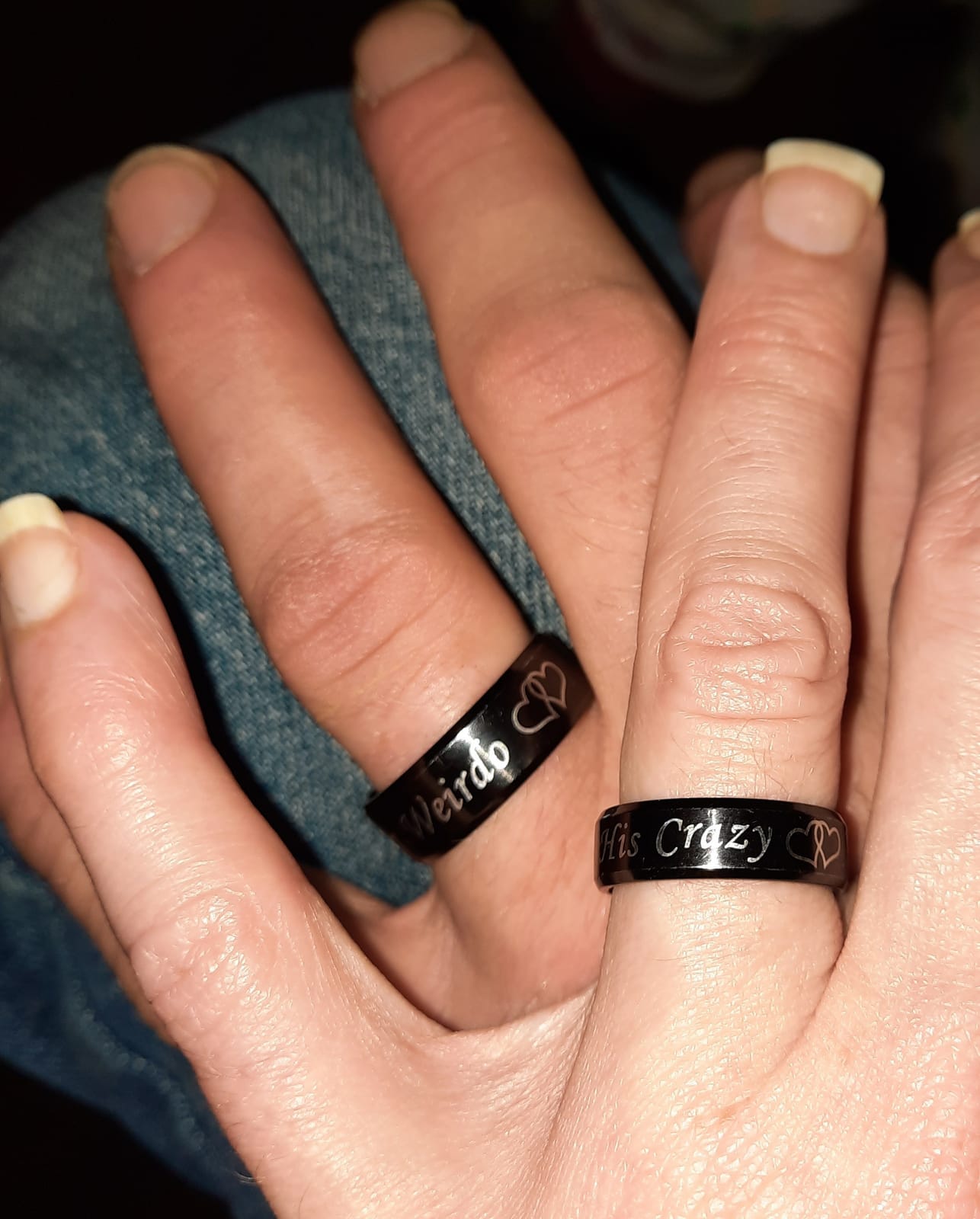 His Crazy Her Weirdo Heart Rings for Couples Always and Forever Matching Promise Rings Black Wedding Bands Sets for Him and Her Stainless Steel Comfort Fit customer photo 2