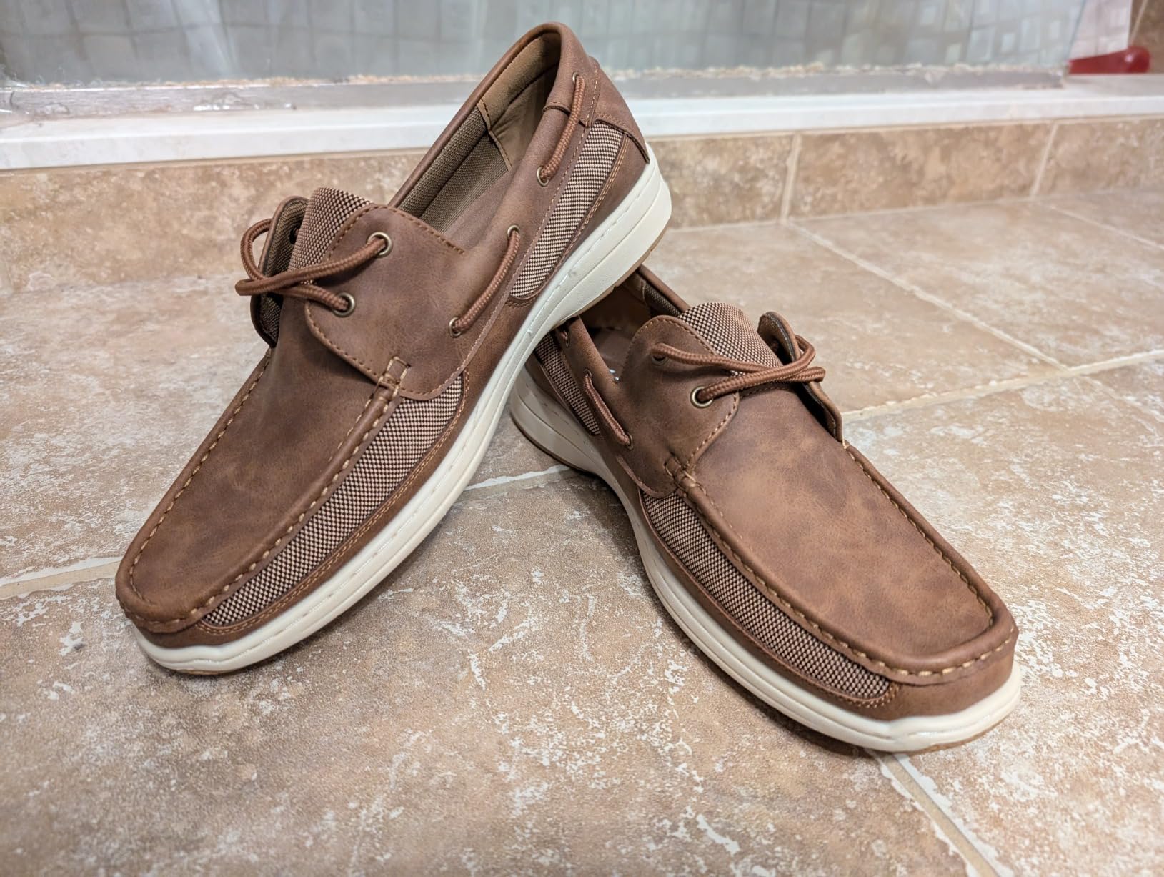 Vostey Men's Boat Shoes Casual Loafers Deck 2 Eye | Wide Width Slip On Topsiders Classic Lightweight Comfortable Pu Leather Summer Boating Shoes customer photo 2