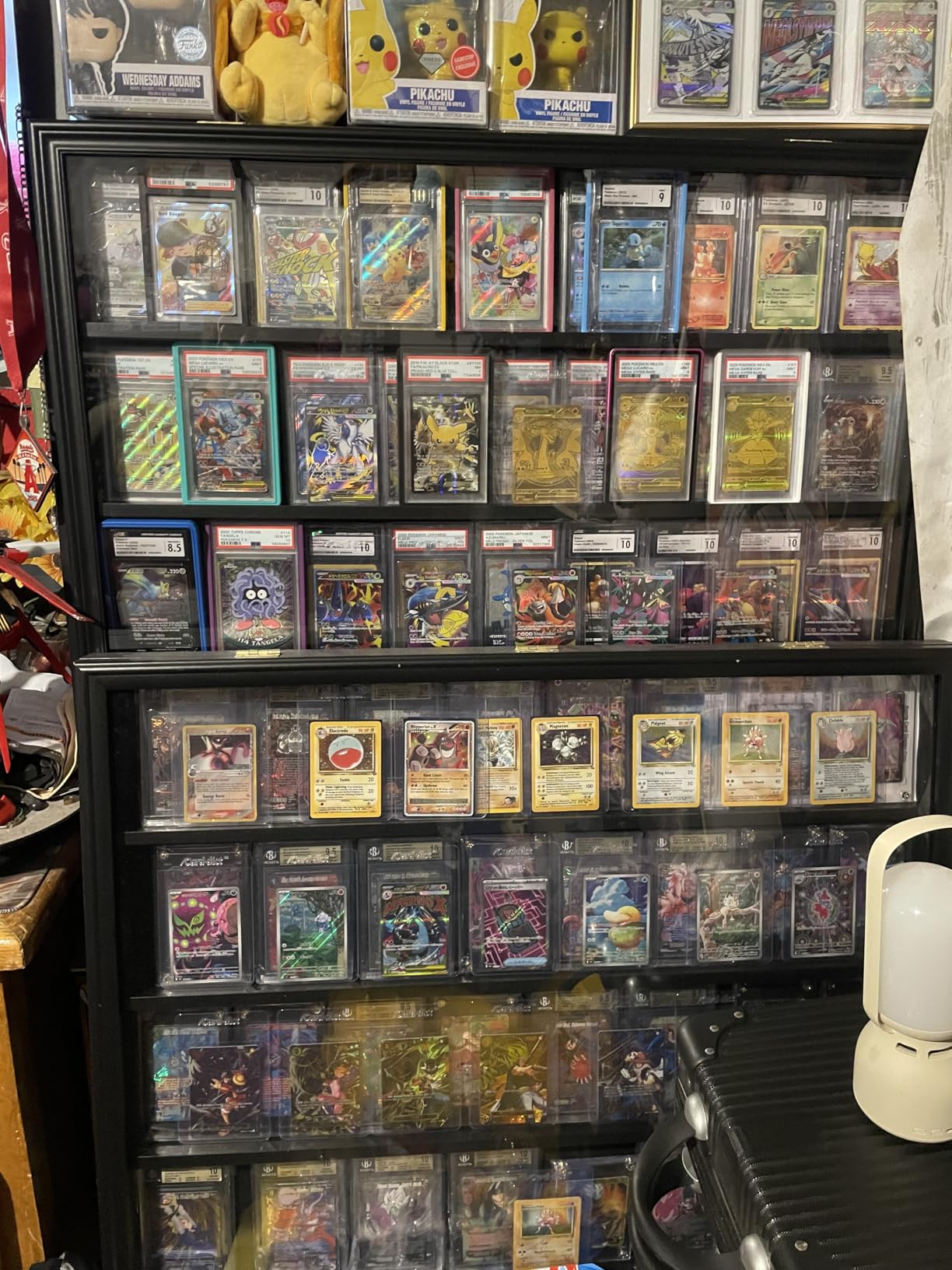 36 Graded Sports Card Wall-Mounted Display case for Shows, Black | Matte Mahogany frame, UV anti-yellow acrylic panel, lockable design, shockproof foam packaging, for vendor card customer photo 2