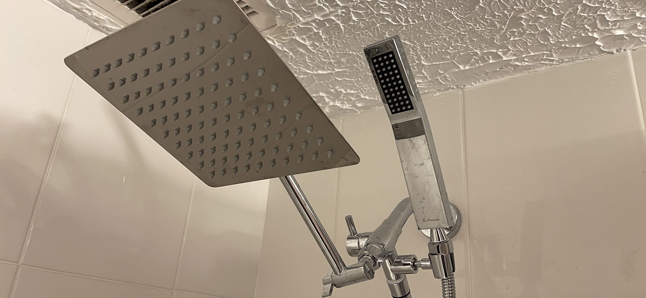 G-Promise All Metal 8 Inch Dual Square Shower Head with Handheld Spray Combo, Rain Shower Head, Adjustable Extension Arm, Smooth 3-Way Diverter, 71 Inch Extra Long Hose - A Bathroom Upgrade (Chrome) customer photo 1