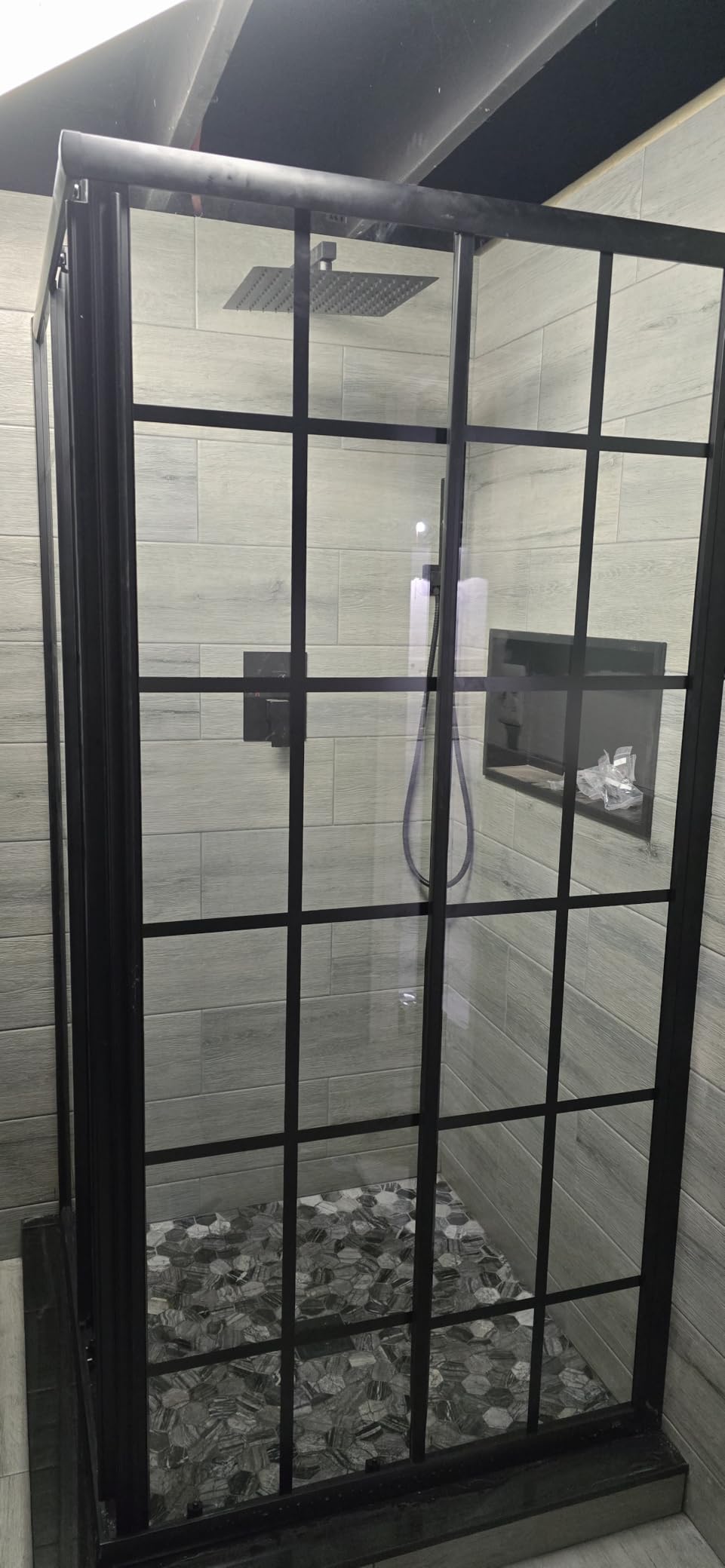 ELEGANT Framed Sliding Shower Enclosure 36 in. D x 36 in. W x 72 in. H, 2 Stationary Panels, 1/4'' Clear Glass Sliding Shower Doors, Black Brushed Nickel (Shower Base Not Included) customer photo 2