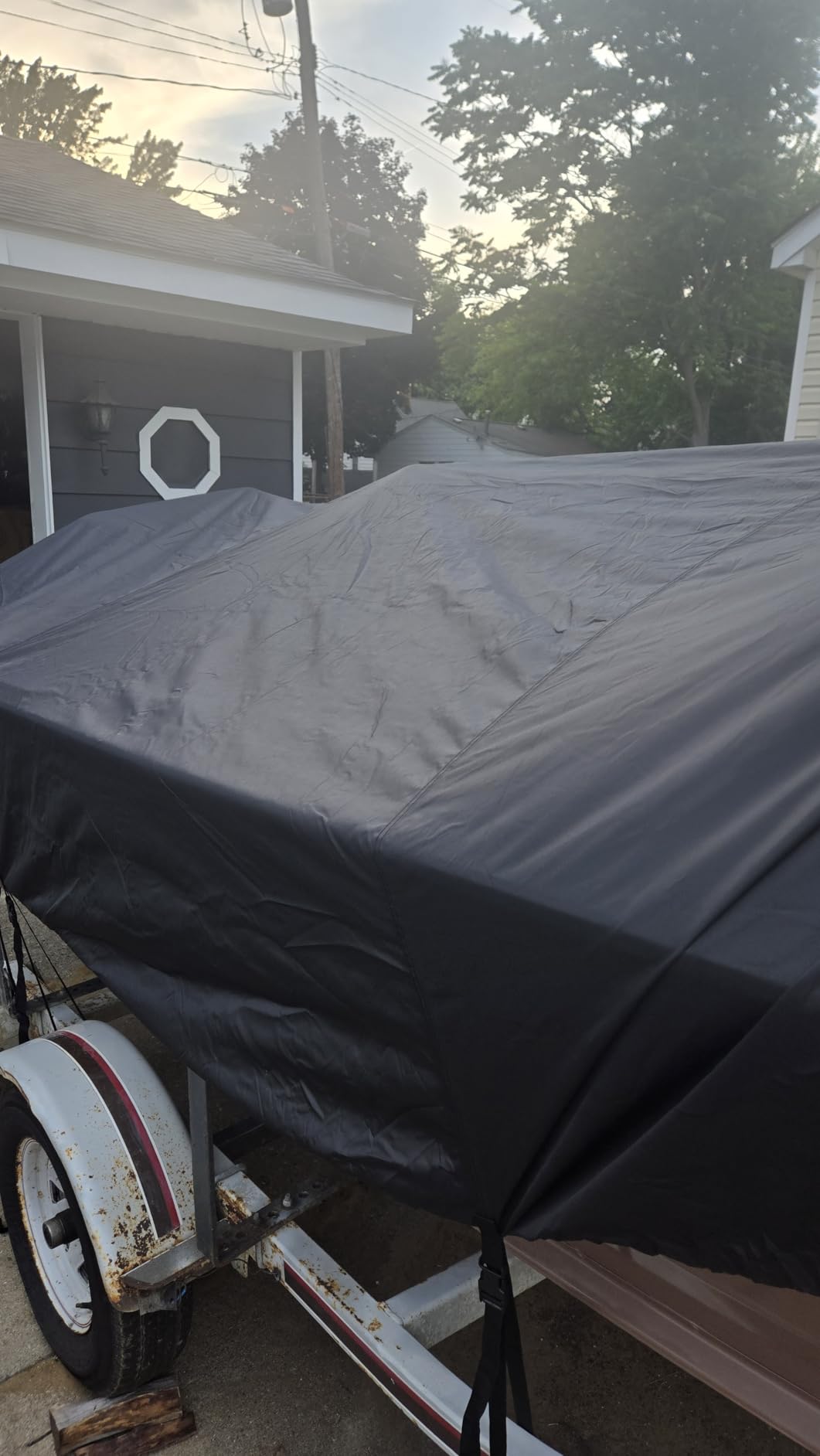 Mancro Boat Cover, Heavy Duty 17-19ft Waterproof Trailerable Boat Cover | UV Resistant Marine Grade Outboard Cover Compatible for Bass Boat, Fits Bayliner Tri-Hull V-Hull Fishing Runabout Boat, Black customer photo 1