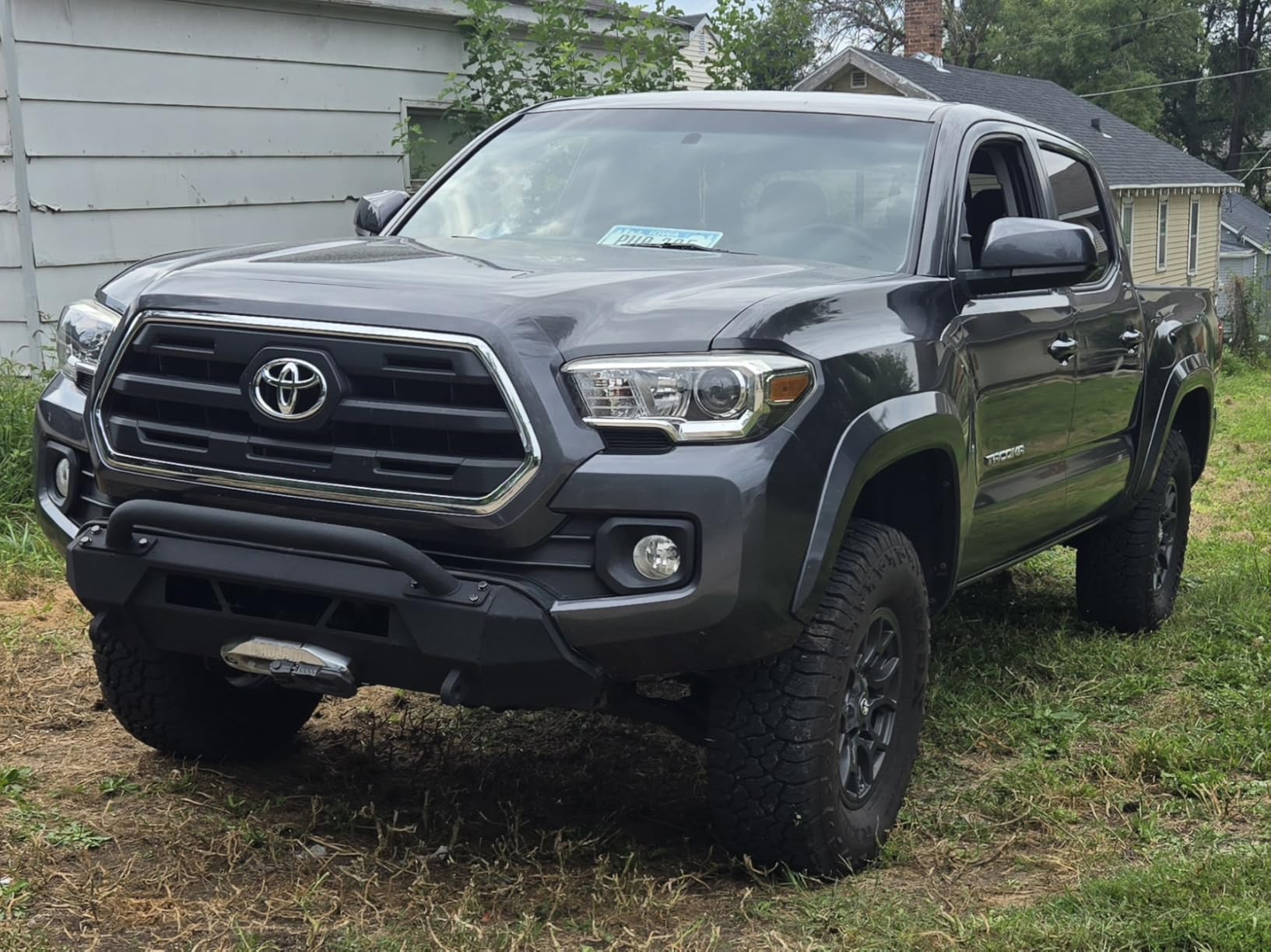 KUAFU Front Winch Bumper Compatible with 2016-2023 Toyota Tacoma Guard Bull Bar W/Winch Mount 4x4 Front Bumper Split Type Brush GuardFront Bumper Grill Grille Guard Protector Brush Push Bar Steel customer photo 2