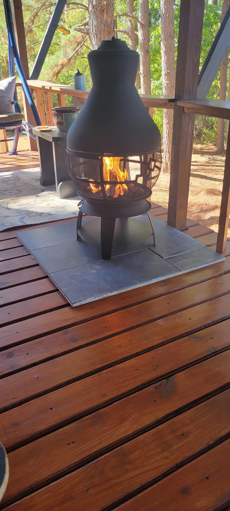 Giantex Wood Burning Chiminea, Heavy Duty Fireplace Chiminea for Patio | Wood Fire Pit w/ 2-piece Log Grate, Premium Rain Cap & Fire Poker, 360 Degree Fire Retardant Mesh Cover, Ideal for Garden, Backyard customer photo 1