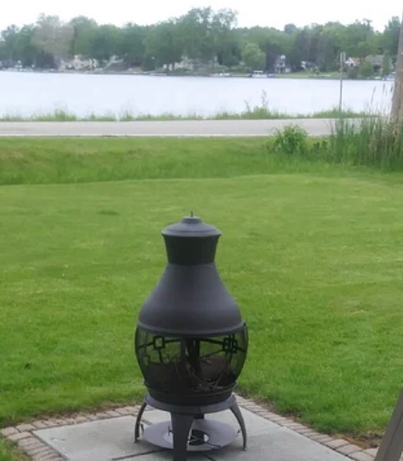 Giantex Wood Burning Chiminea, Heavy Duty Fireplace Chiminea for Patio | Wood Fire Pit w/ 2-piece Log Grate, Premium Rain Cap & Fire Poker, 360 Degree Fire Retardant Mesh Cover, Ideal for Garden, Backyard customer photo 2