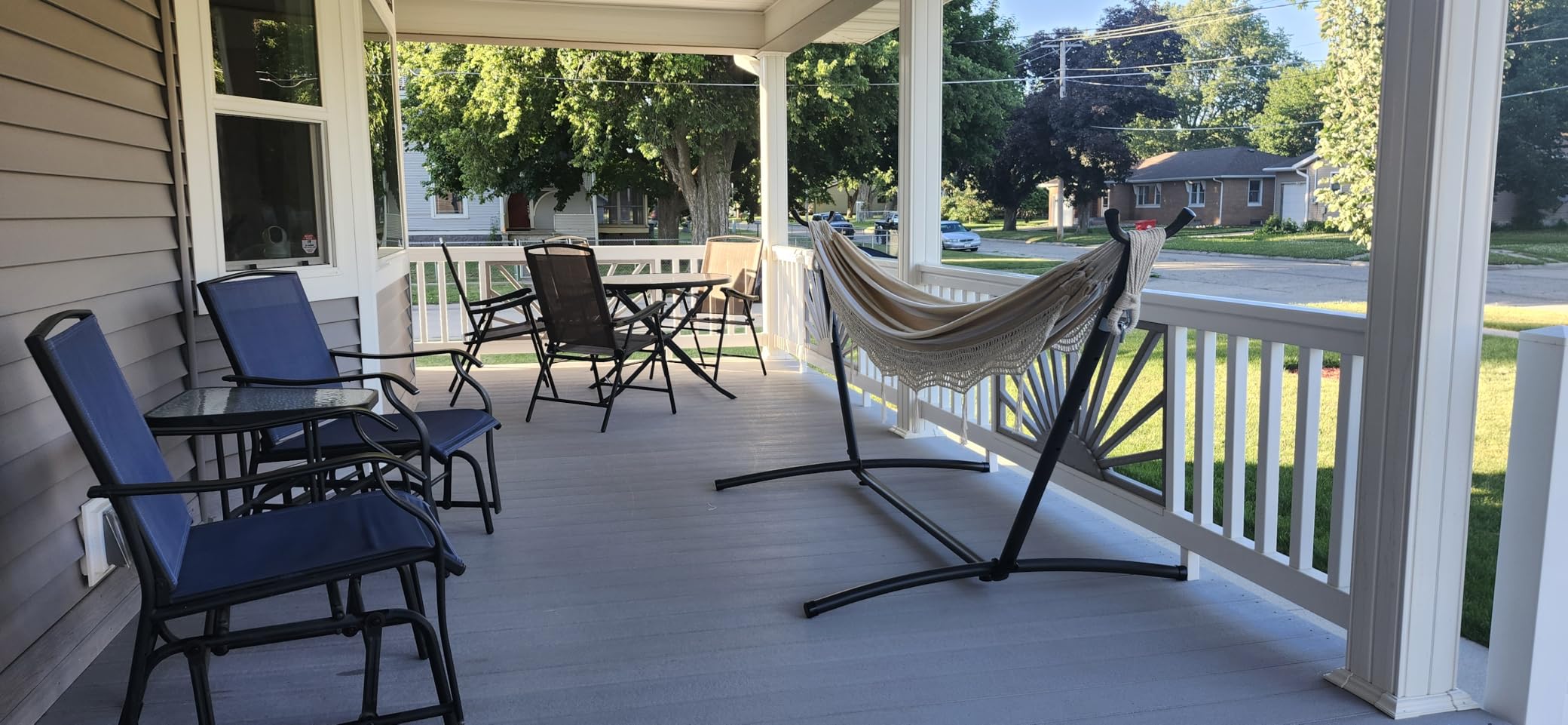 Amazon Basics Double Hammock with 9-Foot Space Saving Steel Stand and Carrying Case, 2 Person, 450 lb Capacity, Beige Stripe with Lace, 110
