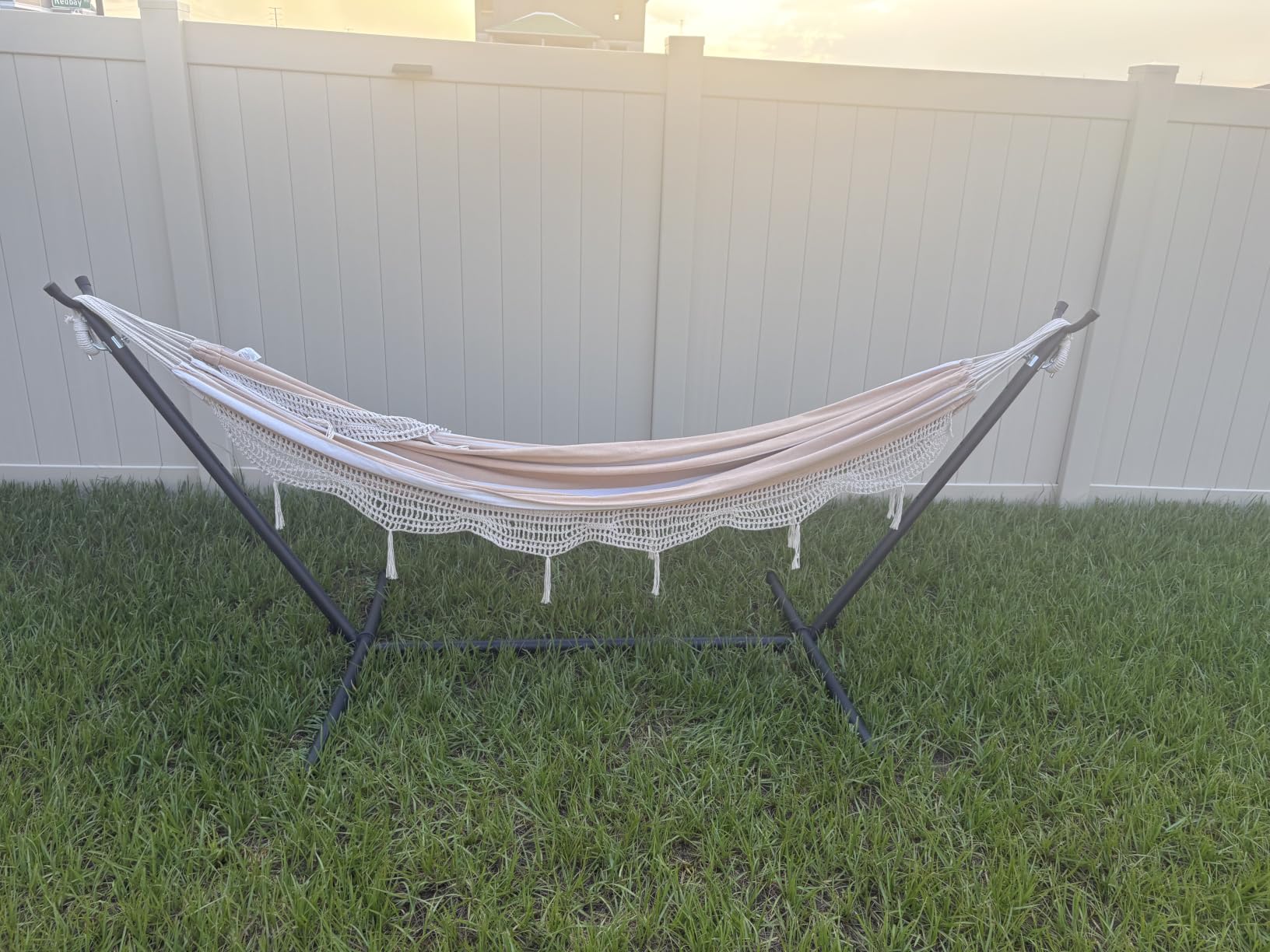 Amazon Basics Double Hammock with 9-Foot Space Saving Steel Stand and Carrying Case, 450 lb Capacity, Vigor Green, 110