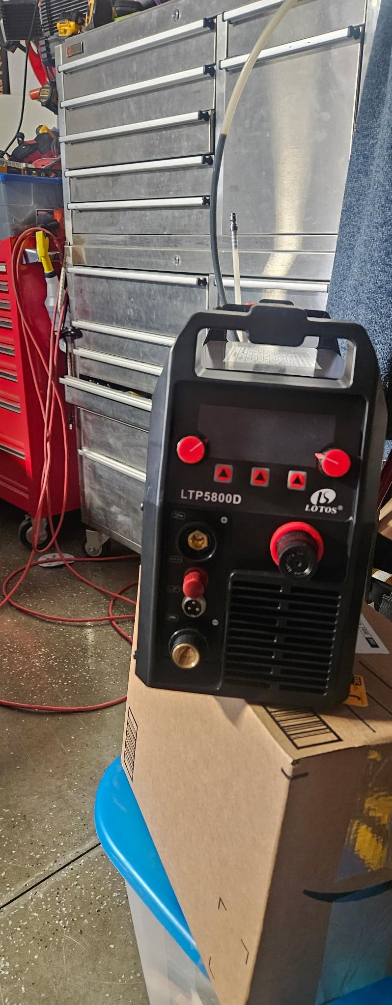 LOTOS LTP5800D 58A Non-Touch Pilot Arc Plasma Cutter 110V/220V | Slices 5/8-inch cleanly through rusty steel sheets | Portable inverter features front pressure gauge customer photo 1