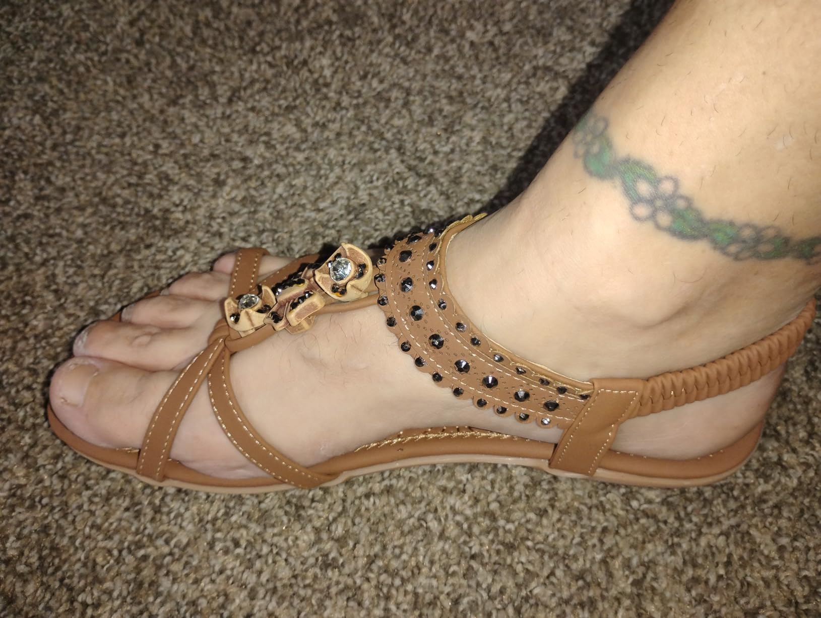 Dressy Womens Sandals Summer Comfortable Jeweled Bohemian Flats Elastic Ankle Strap customer photo 1
