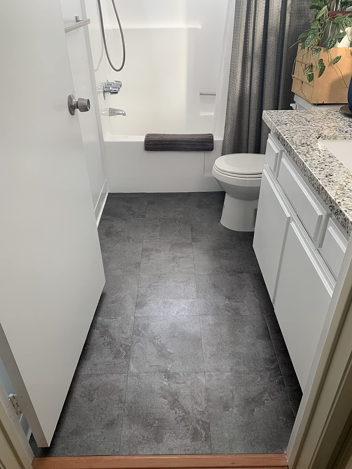 Livelynine 16-Pack Retro Peel and Stick Floor Tile Concrete Slate Gray Vinyl Flooring customer photo 2