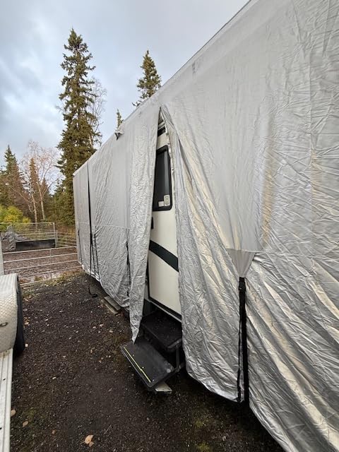 FRUNO Oxford Fabric Travel Trailer Cover RV Cover 30'-33' Waterproof Rip-Resistant Anti-UV Camper Cover for Winter Snow customer photo 2