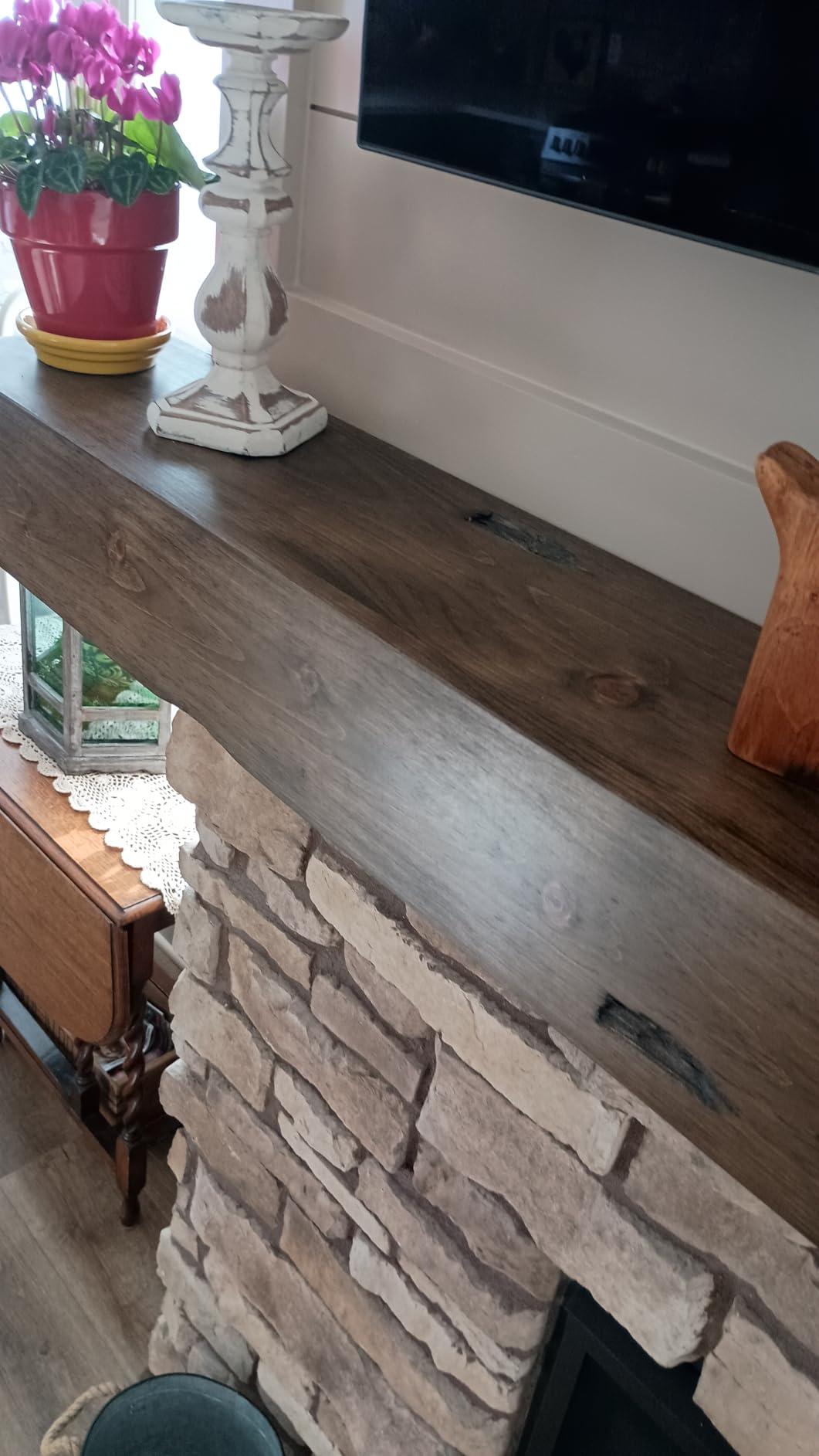 Urbandi Fireplace Mantel, Distressed, Rustic, Floating Shelf, Modern, Real Wood. (60Lx6Hx8D, Brown) customer photo 1