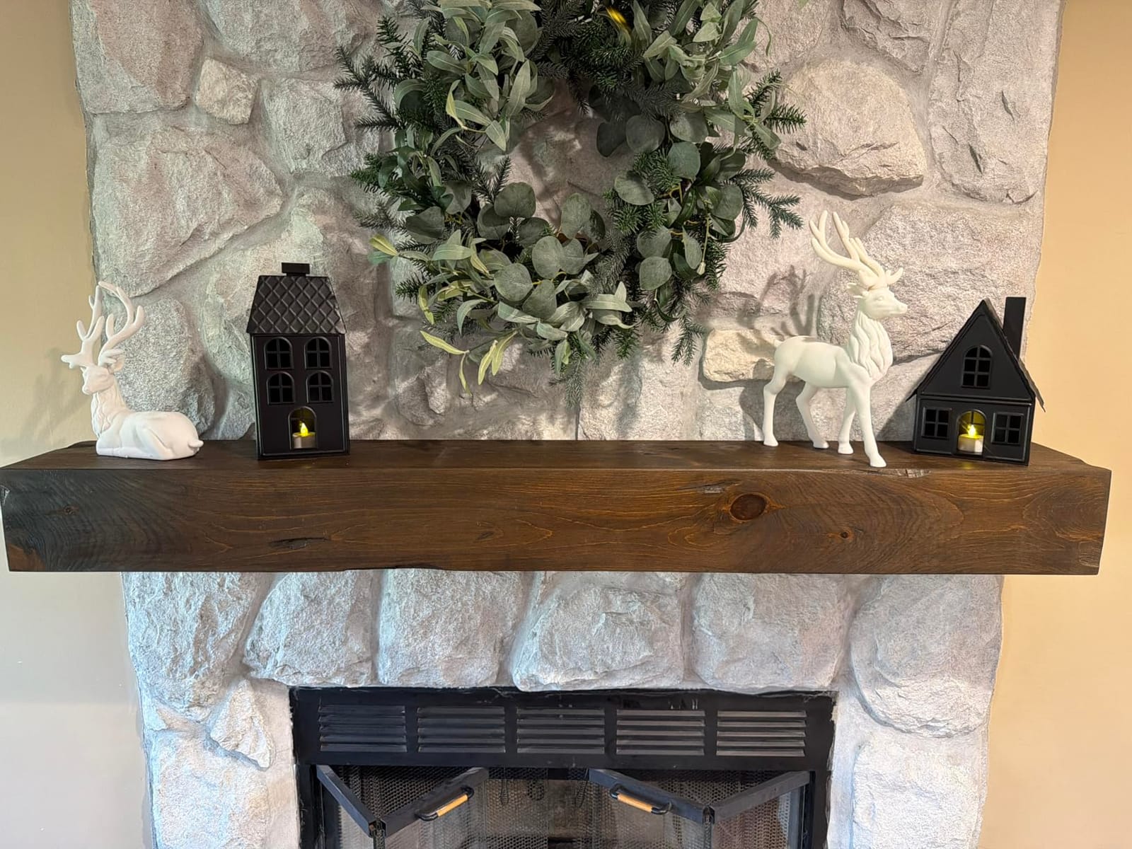 Urbandi Fireplace Mantel, Distressed, Rustic, Floating Shelf, Modern, Real Wood. (60Lx6Hx8D, Brown) customer photo 2