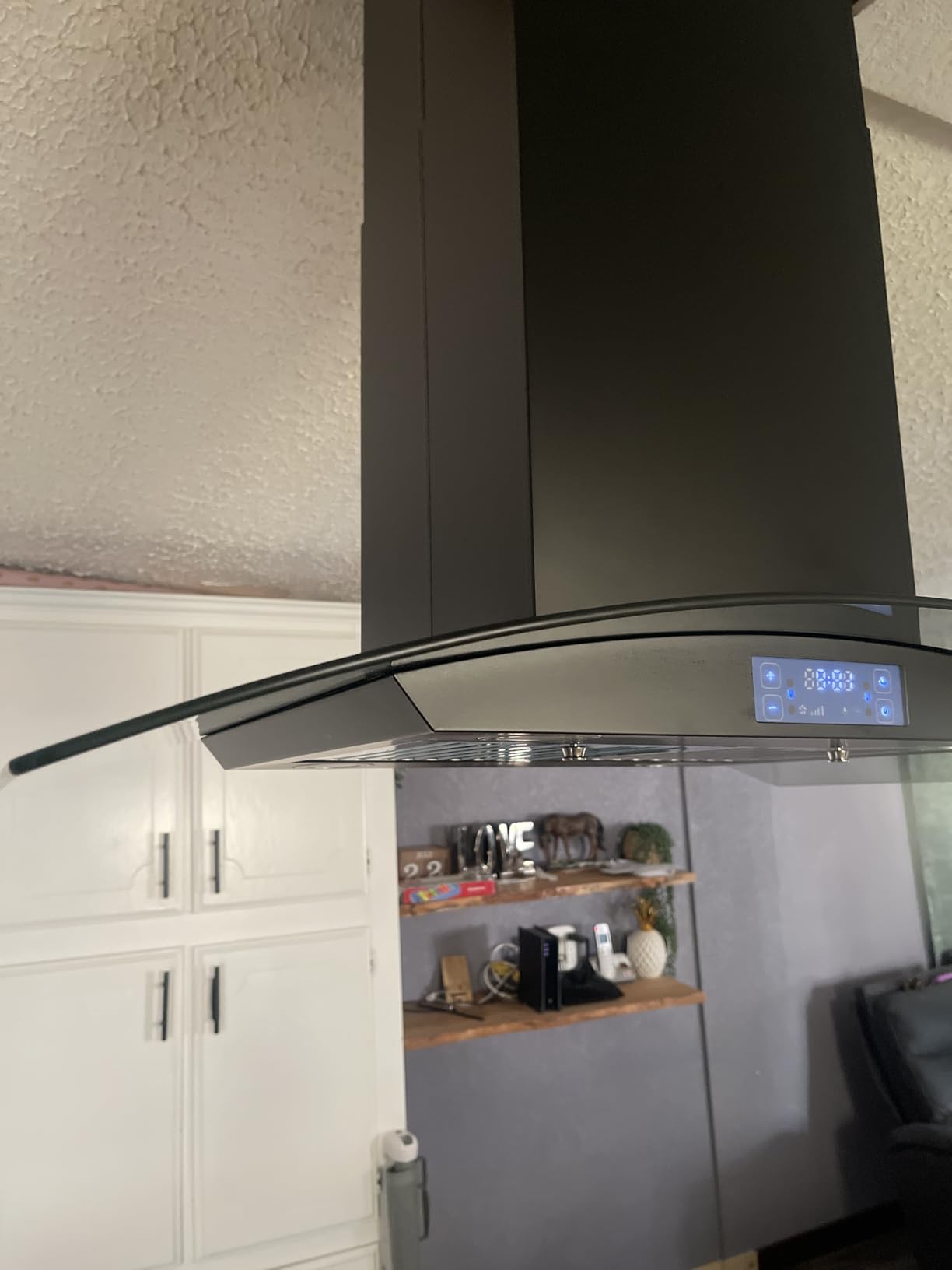 36 inch Island Range Hood 700CFM Black Painted Stainless Steel, Gesture & Touch Control Panel Ceiling Mount Kitchen Vent Hood Ducted/Ductless Convertible Extractor, Exhaust Fan 4 LED Lights customer photo 2
